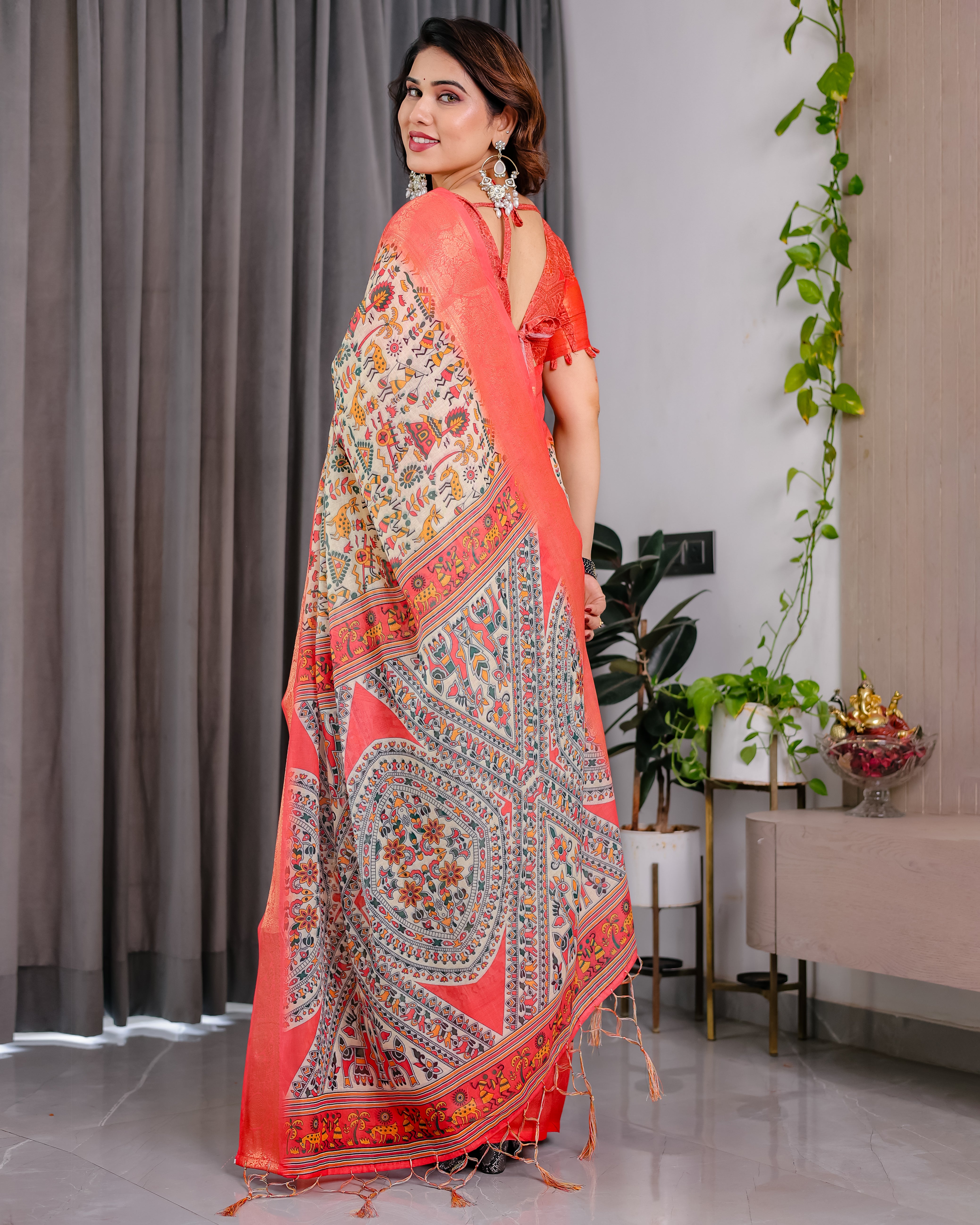Women Pure Handloom Linen Floral Printed Saree