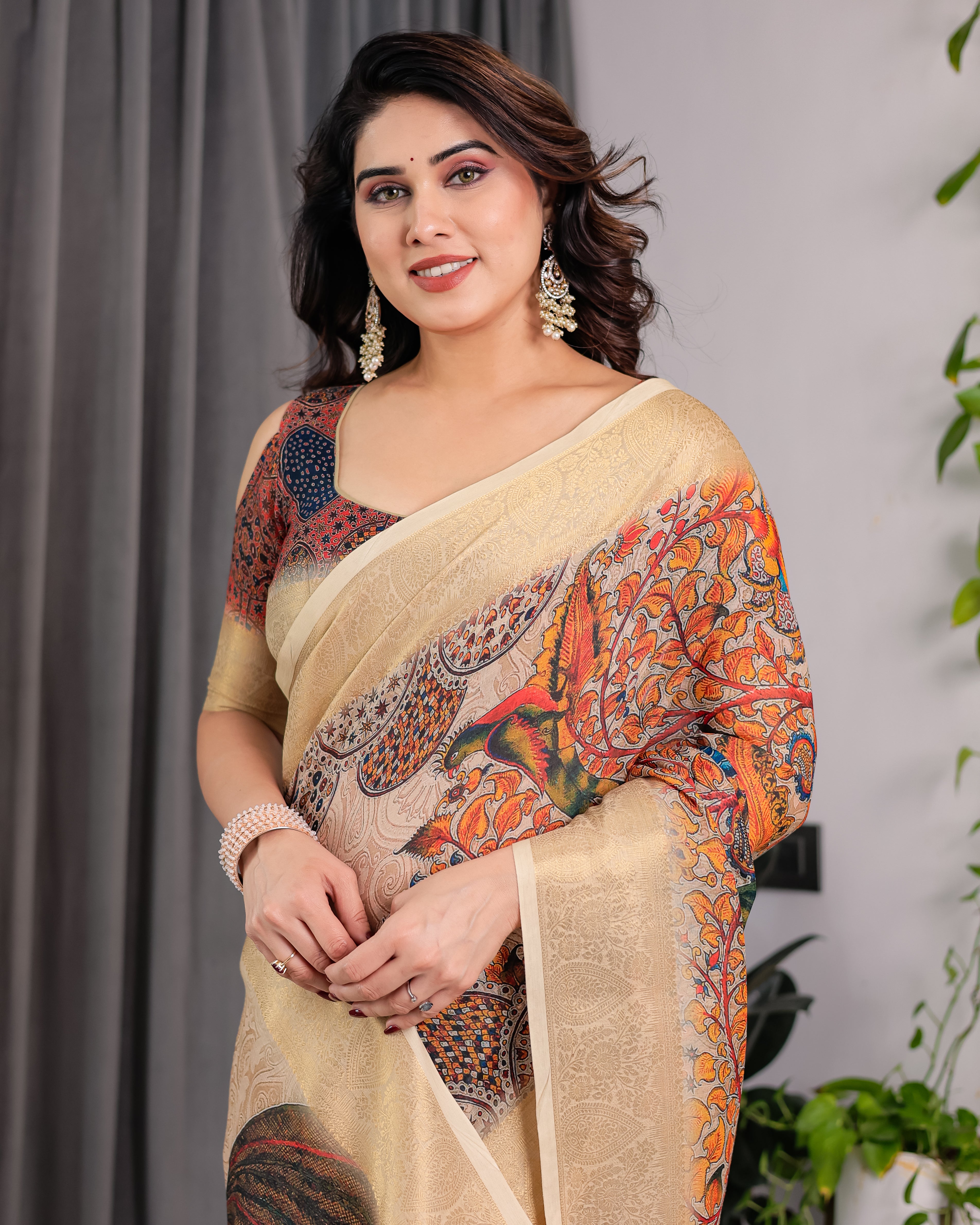 Women Premium Linen Silk Ethnic Saree with Matching Blouse