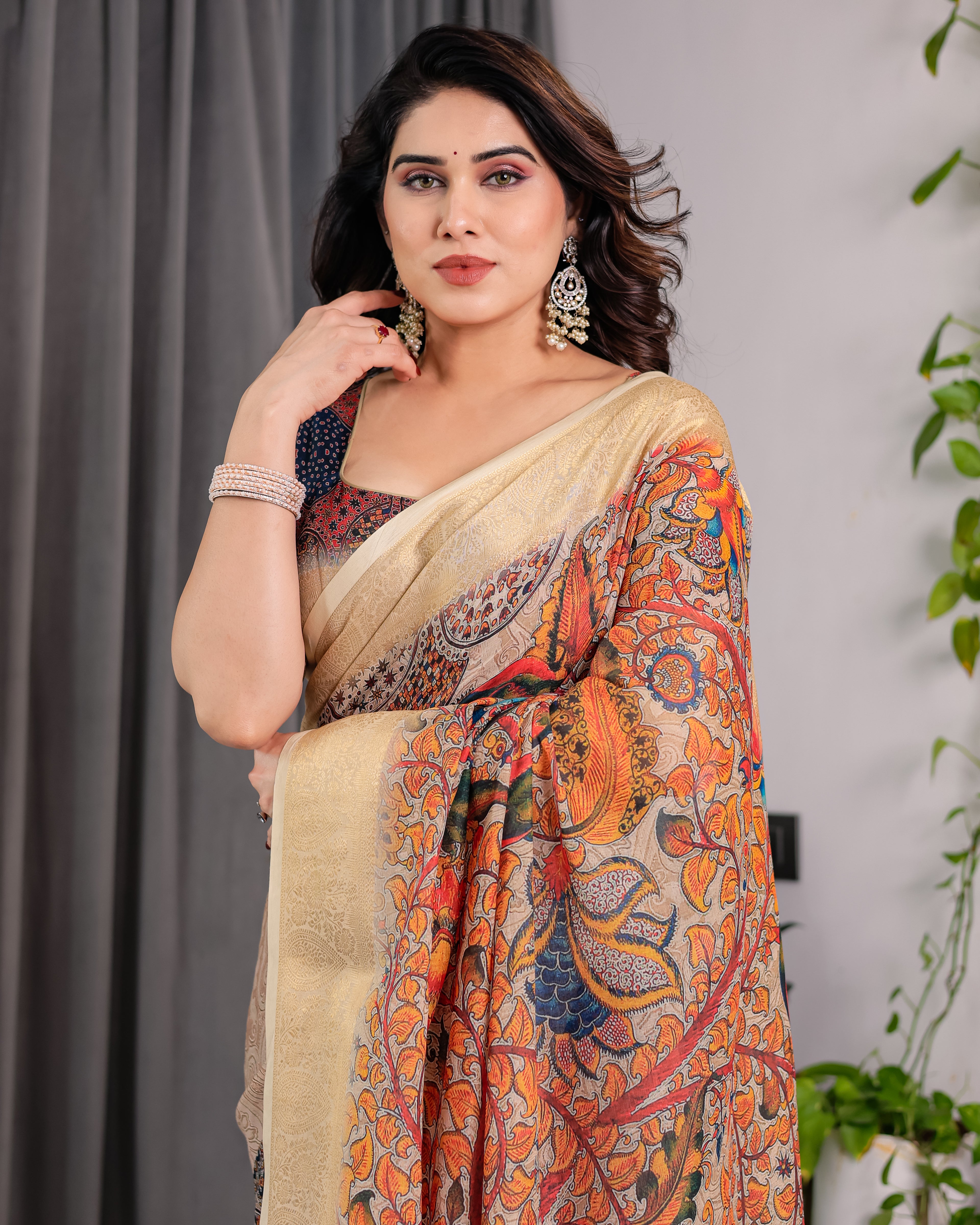 Women Premium Linen Silk Ethnic Saree with Matching Blouse