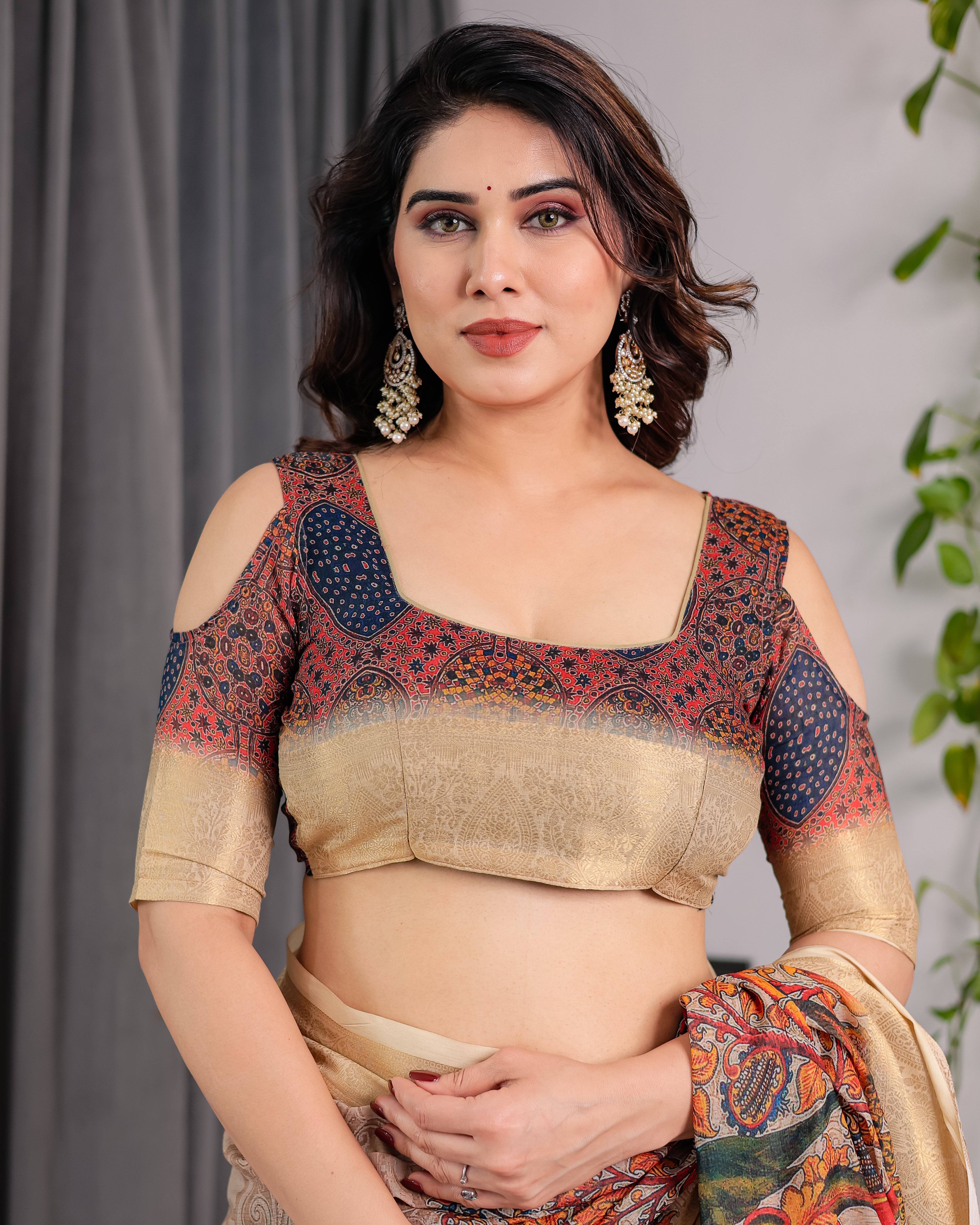 Women Premium Linen Silk Ethnic Saree with Matching Blouse