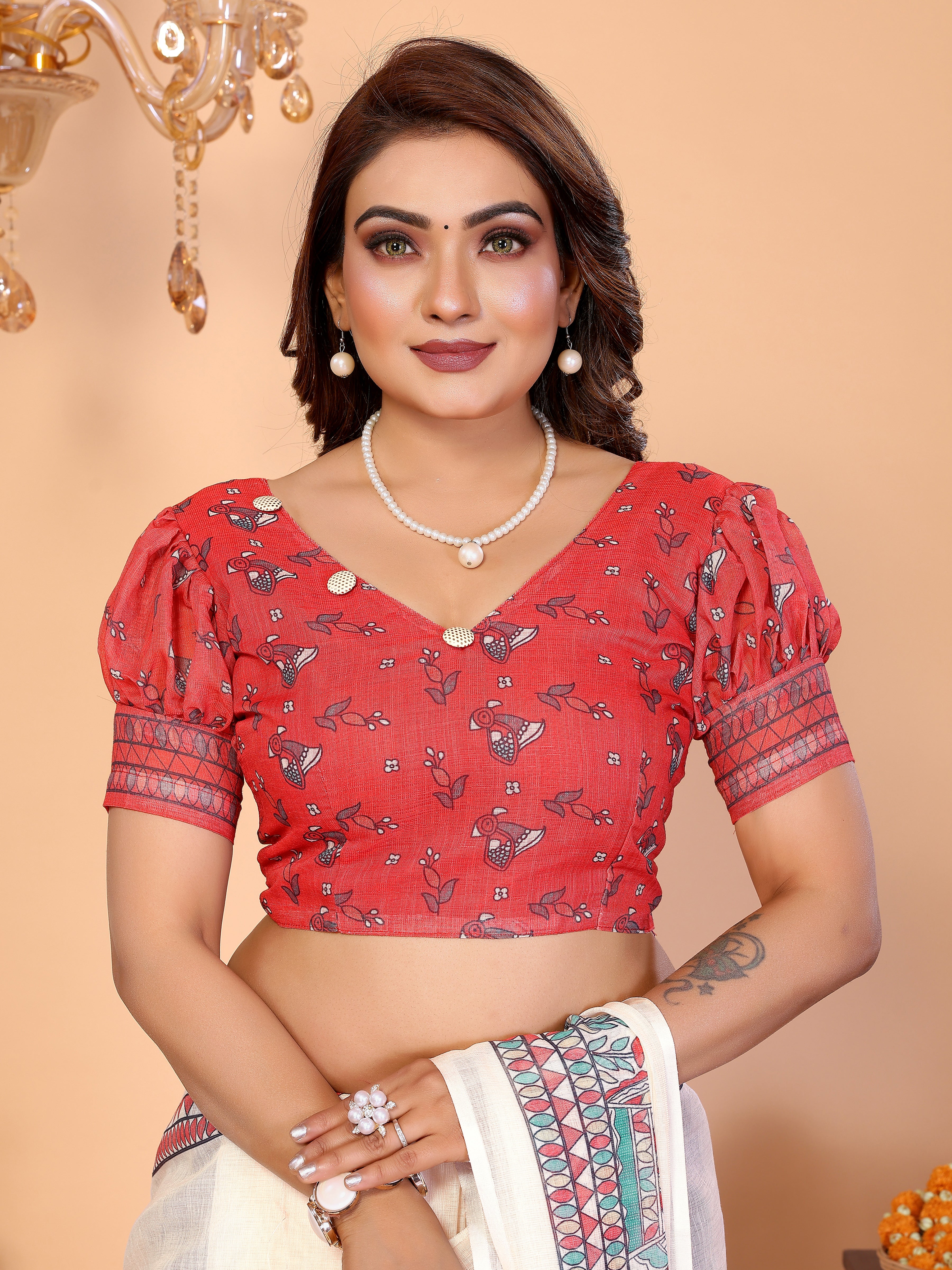 Women Soft Linen Cotton Madhubani Digital Print Saree with Designer Border
