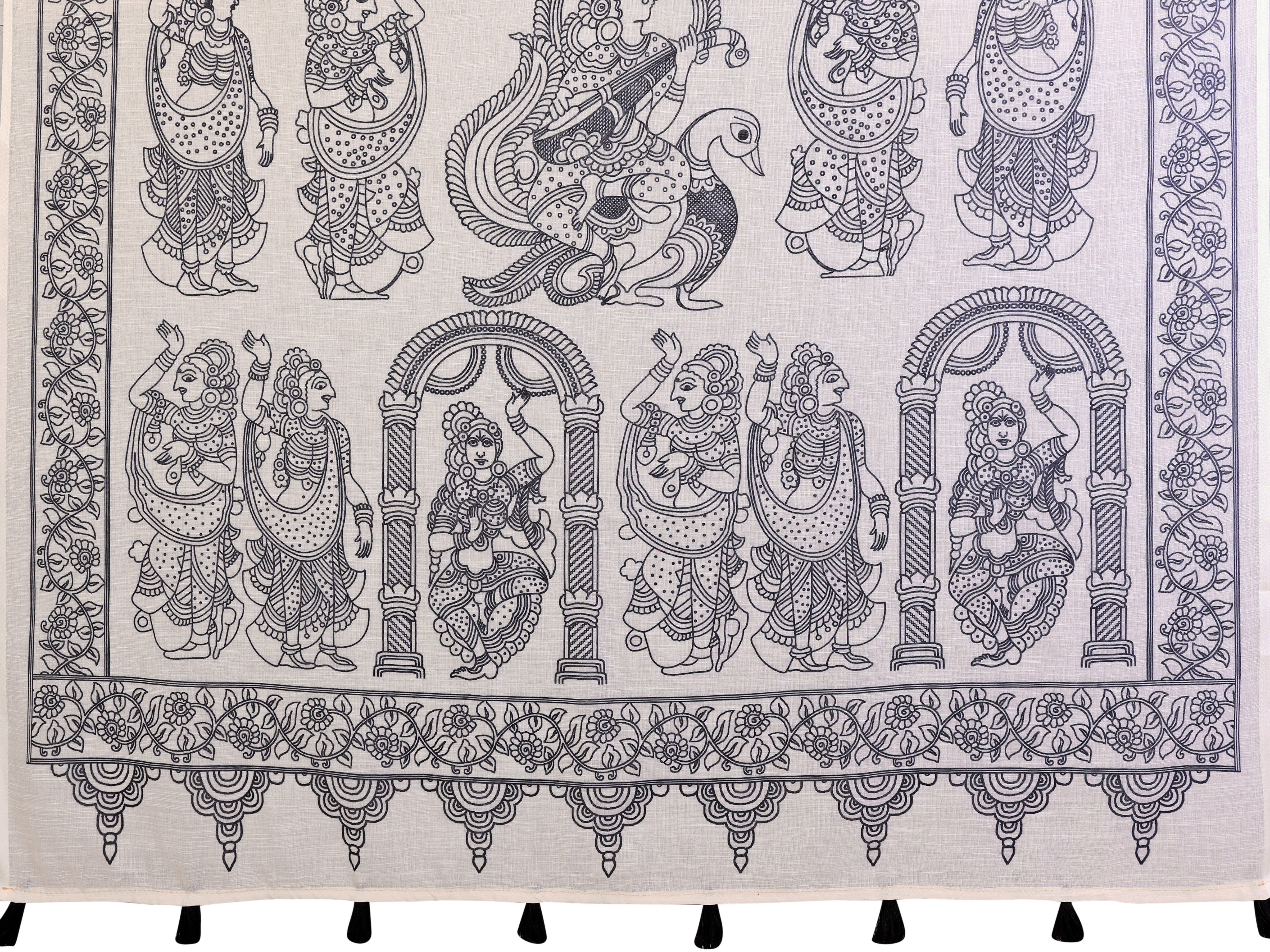 Women Premium Linen Cotton Mythological Kalamkari Digital Print Saree