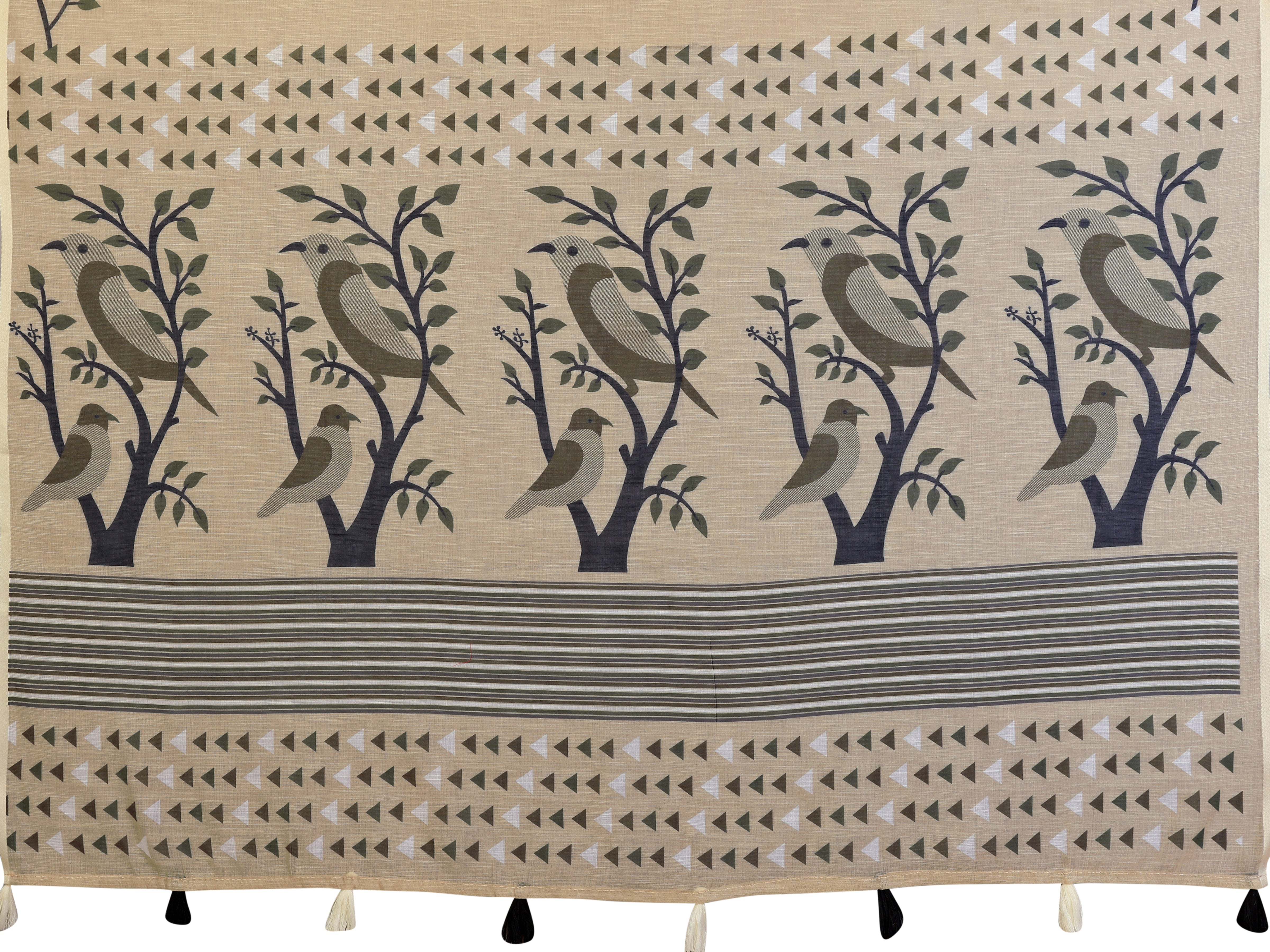 Women Pure Linen Cotton Bird Digital Print Saree with Designer Border