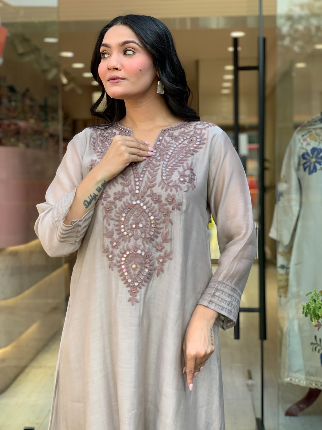 Women Muslin Embroidered Straight Kurta Pant Set with Dupatta