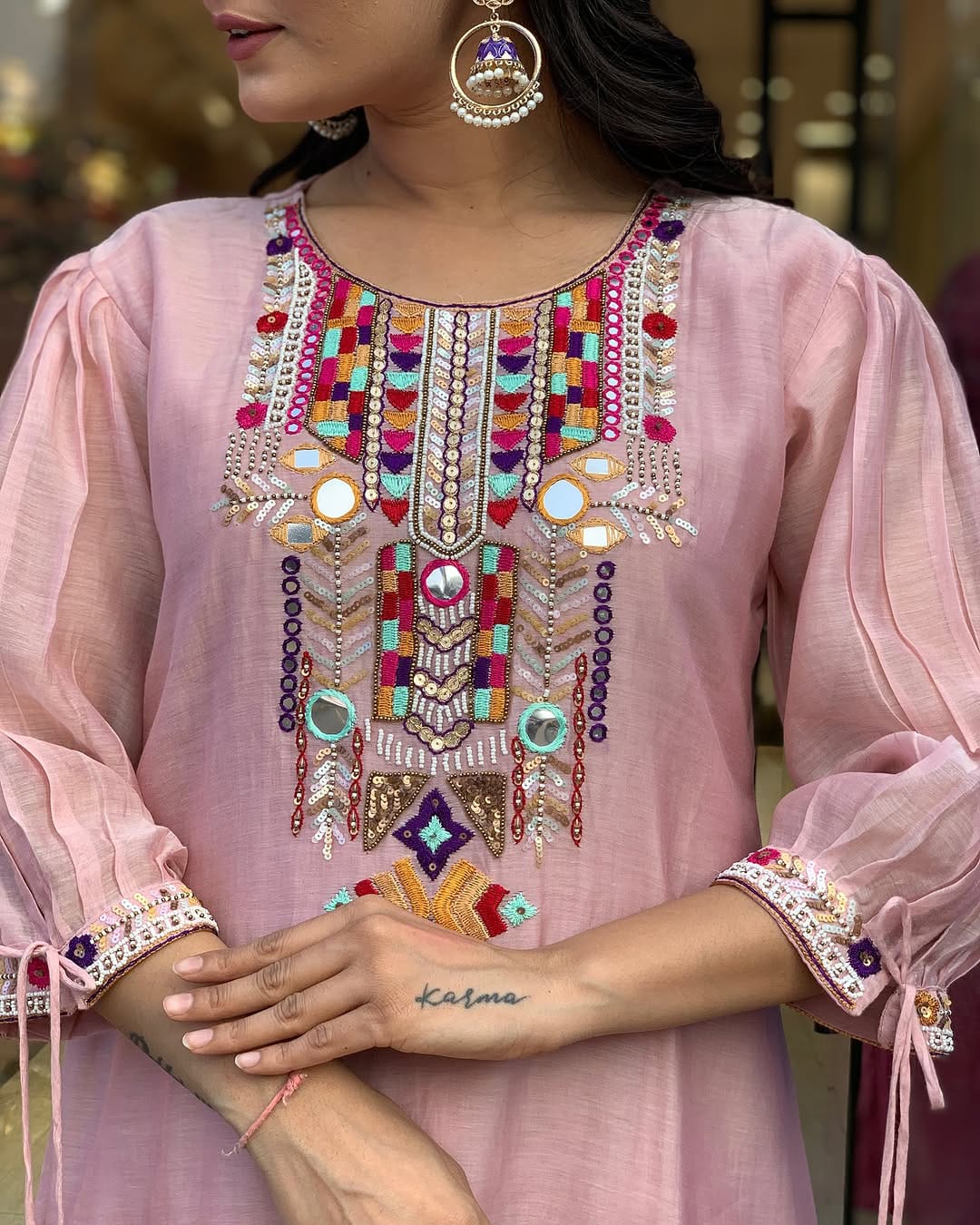 Pink Embroidered Kurti Set For Women | Ethnic Kurta Pant Dupatta Set