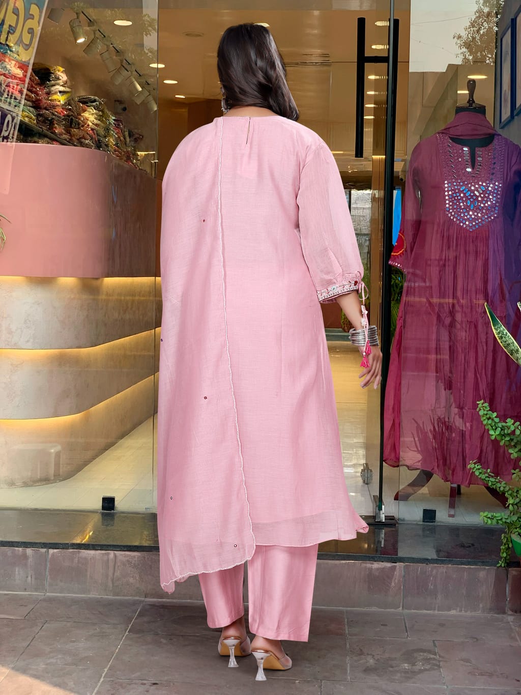 Pink Embroidered Kurti Set For Women | Ethnic Kurta Pant Dupatta Set