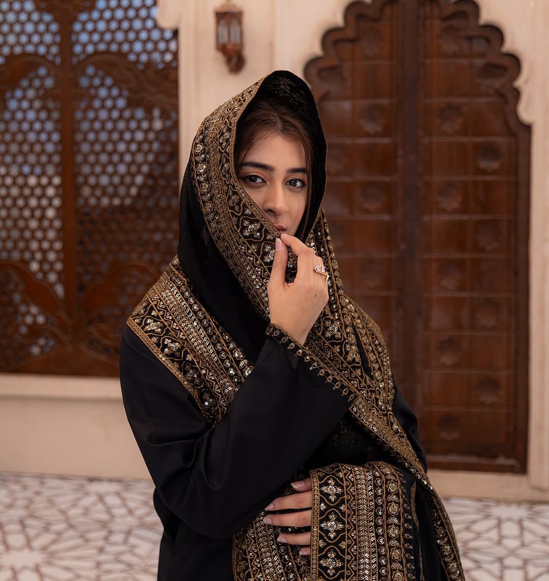 Elegant Black Heavy Embroidered Crepe Silk Suit Set with Moti Work Dupatta