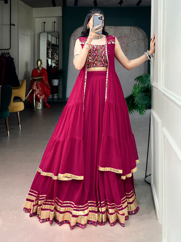 Women Designer Lehenga Set with Embroidered Blouse and Flared Long Koti