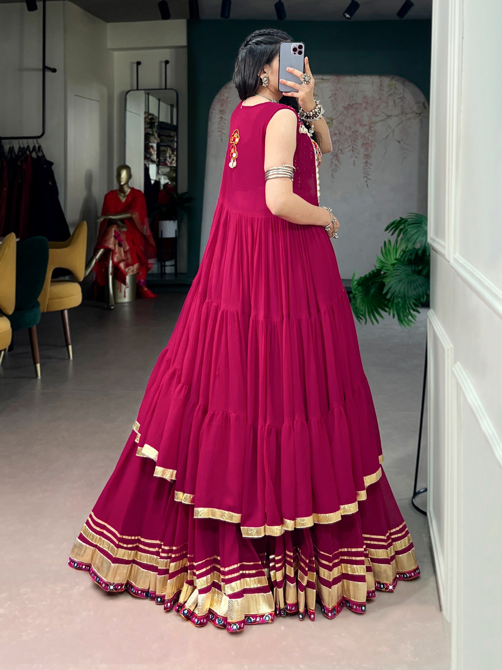Women Designer Lehenga Set with Embroidered Blouse and Flared Long Koti