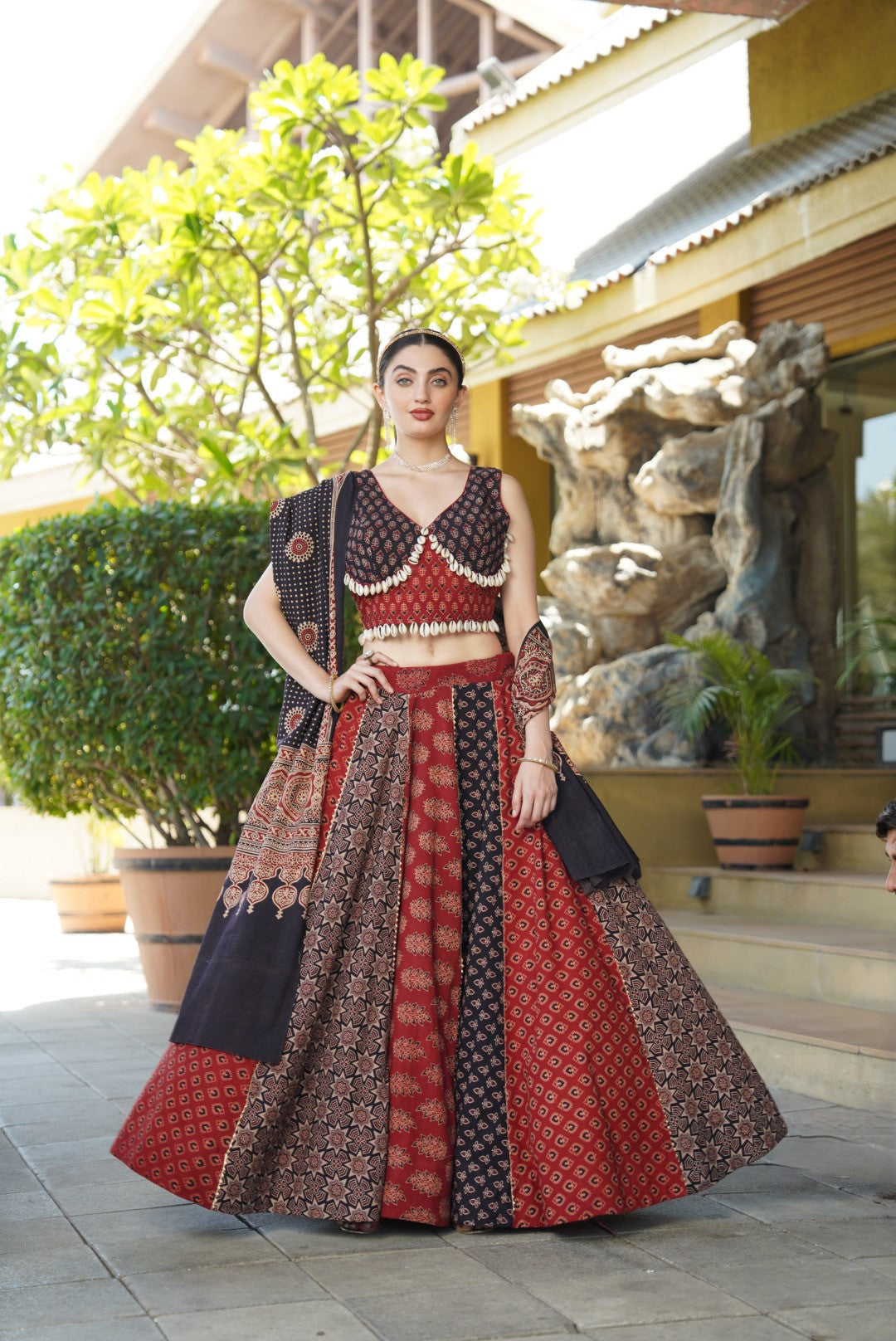 Women Designer Ajrakh Print Lehenga Choli with Traditional Ethnic Dupatta