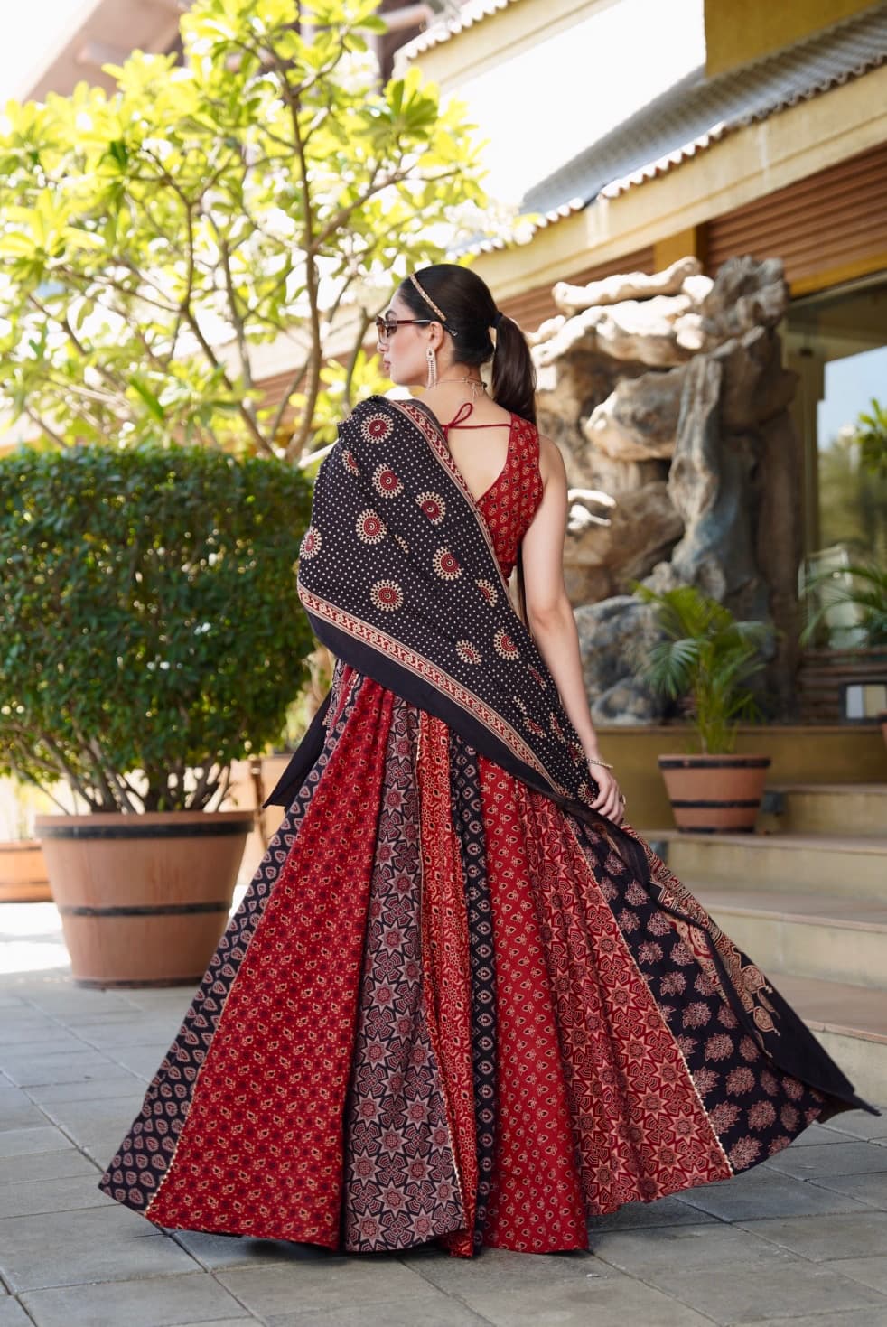Women Designer Ajrakh Print Lehenga Choli with Traditional Ethnic Dupatta