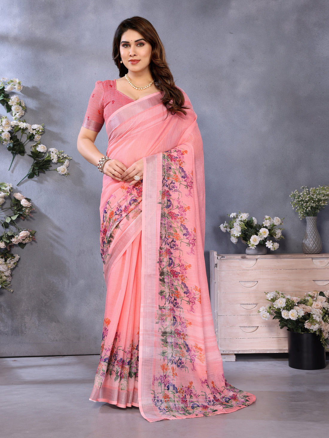 Women Premium Linen Cotton digital Printed Saree