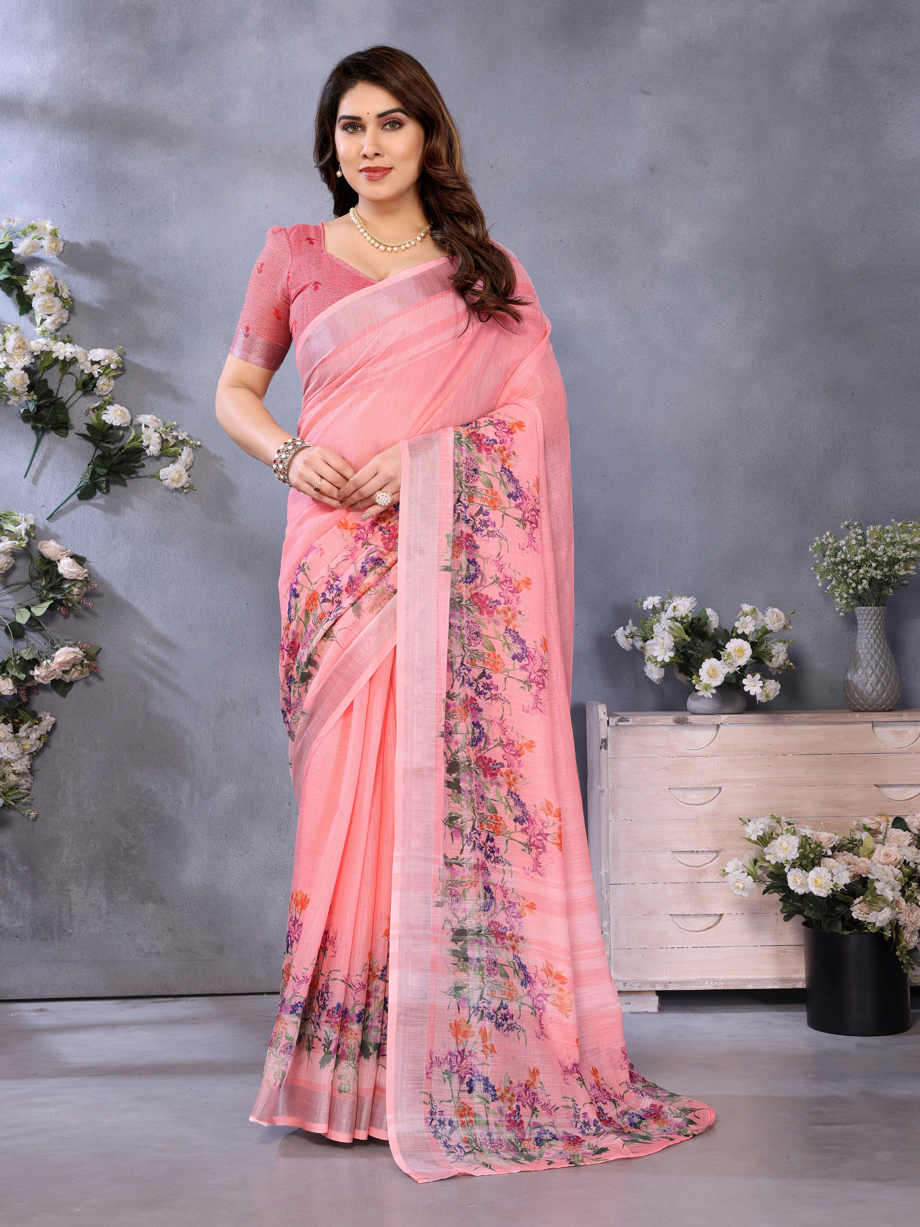 Women Premium Linen Cotton digital Printed Saree