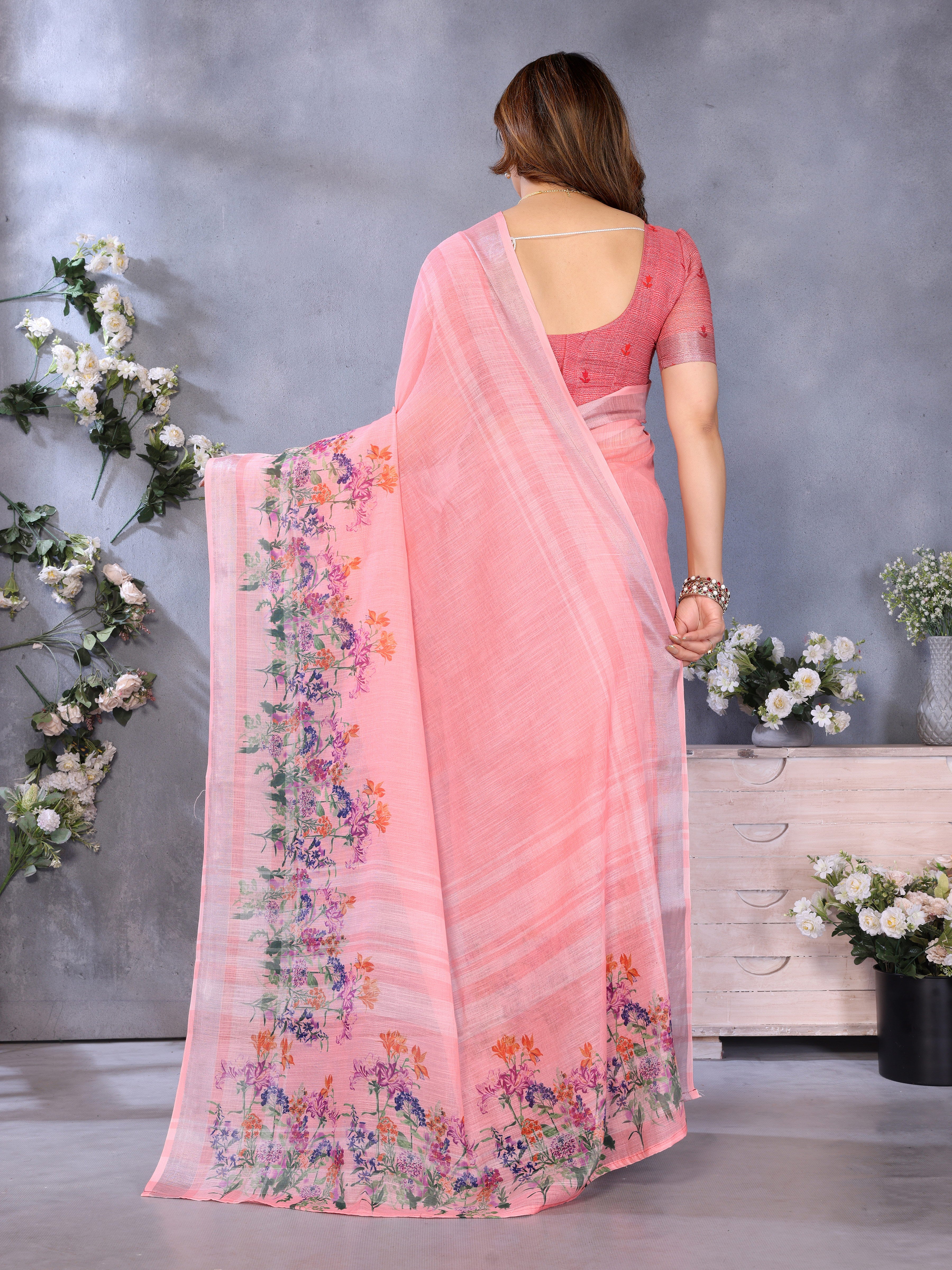 Women Premium Linen Cotton digital Printed Saree