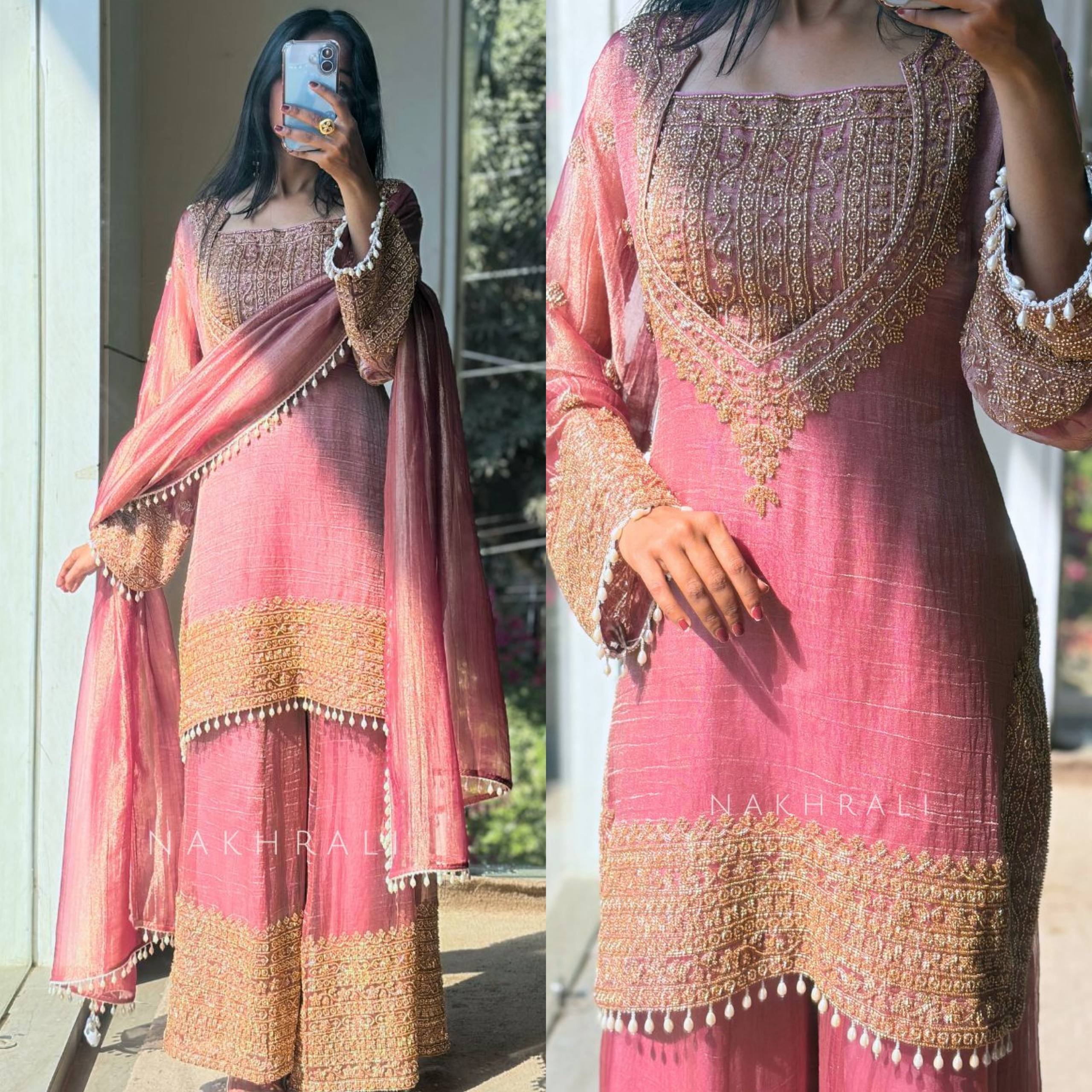 Premium Heavy Embroidered Frendy Silk Top-Bottom-Dupatta Set