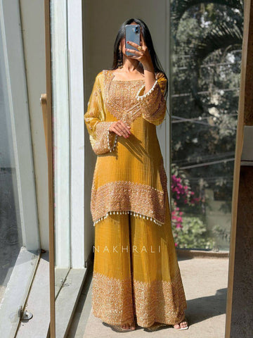 Premium Heavy Embroidered Frendy Silk Top-Bottom-Dupatta Set