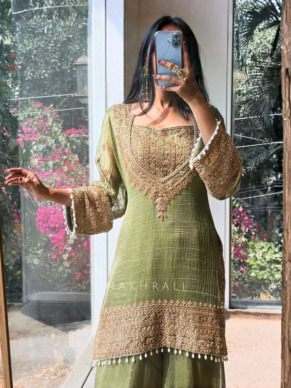 Premium Heavy Embroidered Frendy Silk Top-Bottom-Dupatta Set