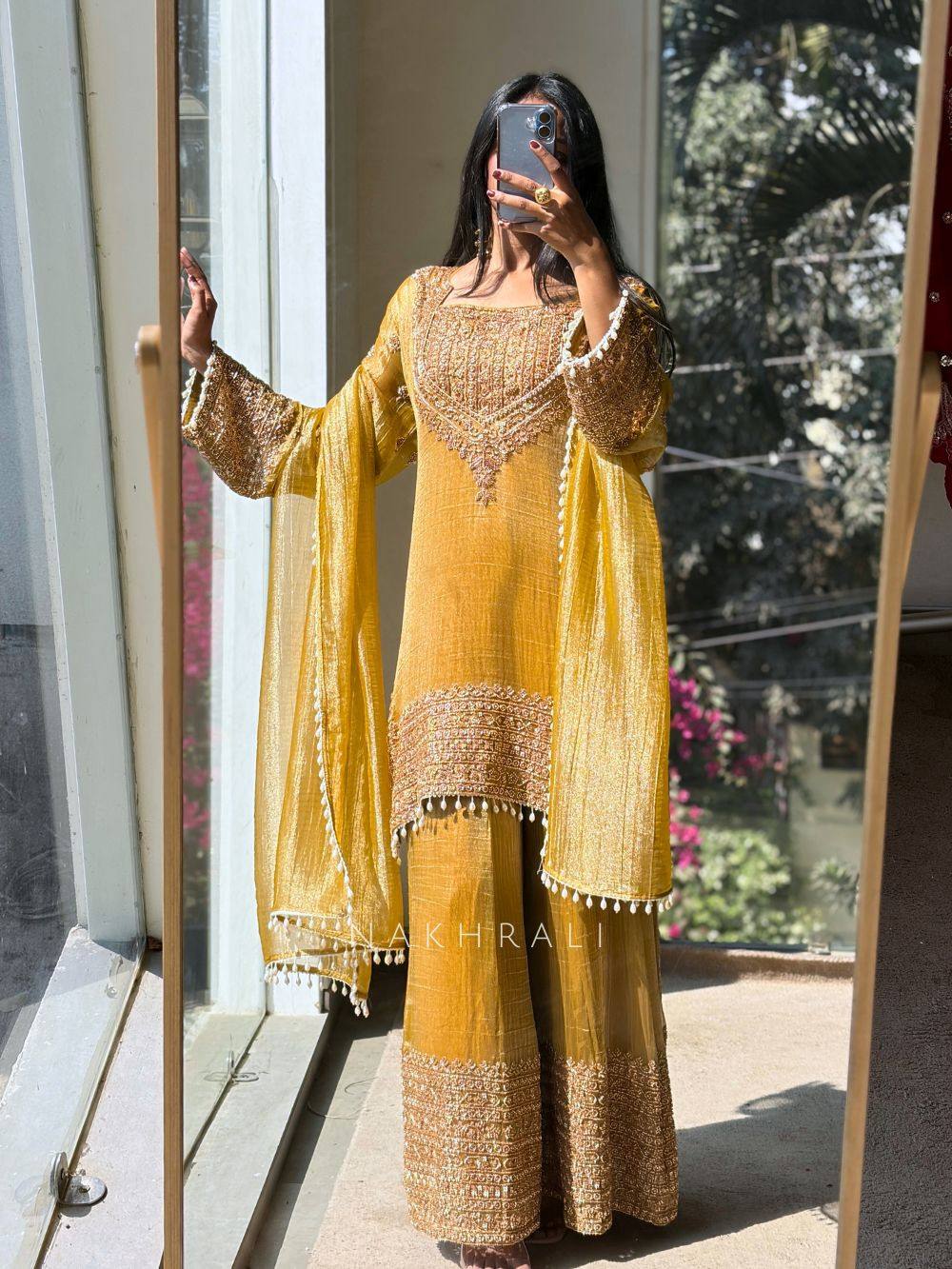 Premium Heavy Embroidered Frendy Silk Top-Bottom-Dupatta Set