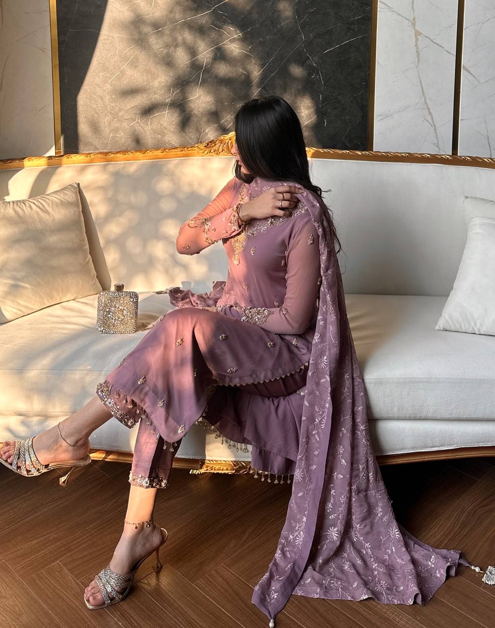 Elegant Faux Georgette Embroidered Pant Suit with Dupatta