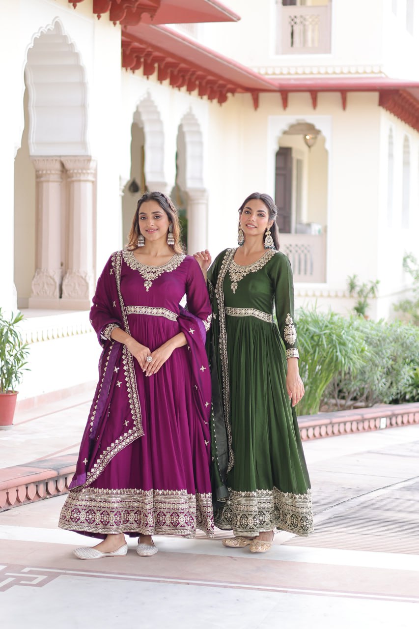 Premium Vichitra Silk Gown with Dupatta