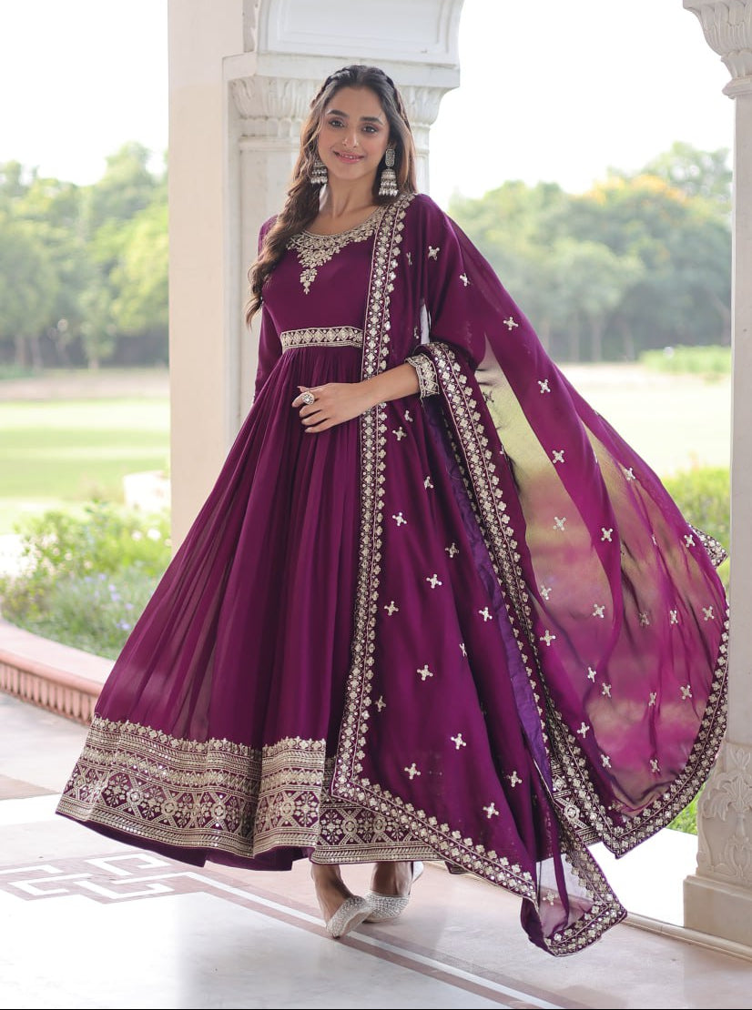 Premium Vichitra Silk Gown with Dupatta