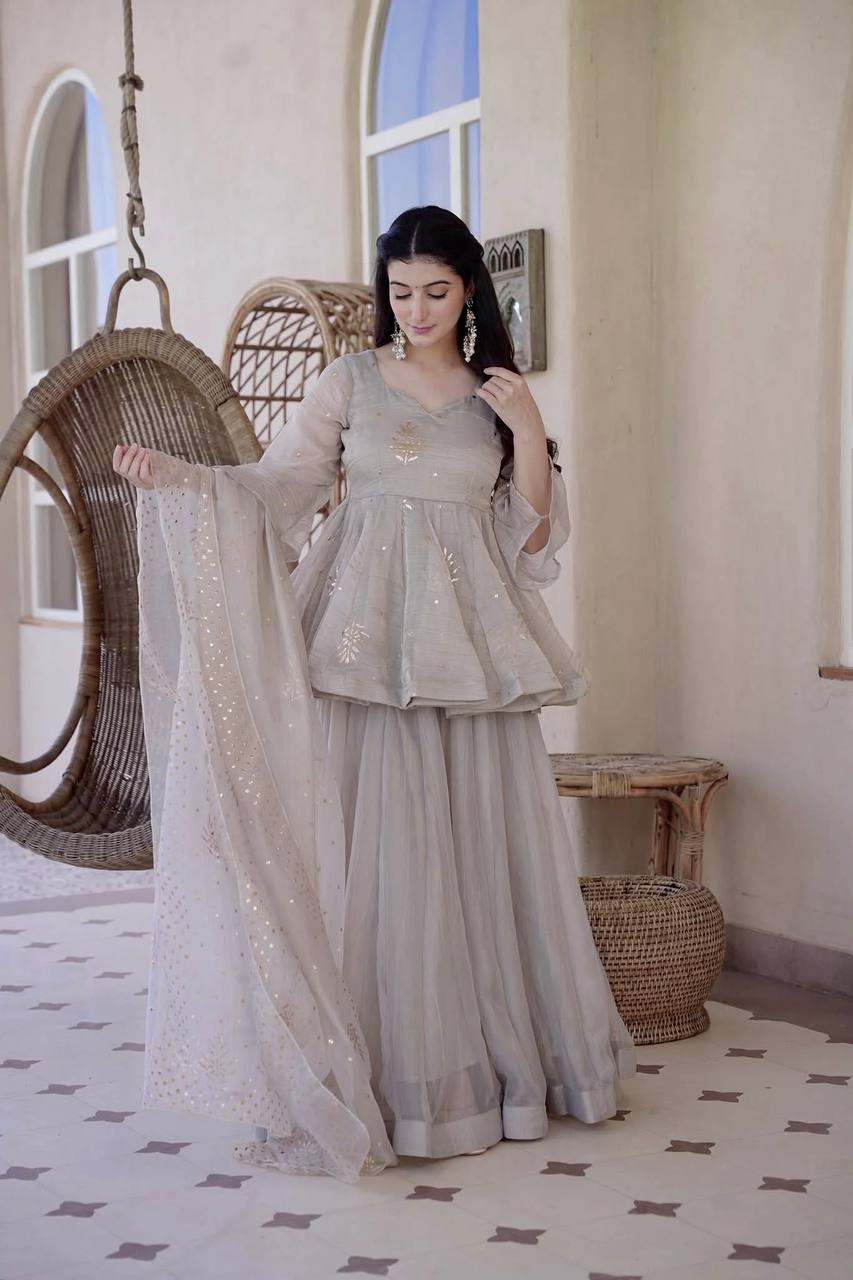 Women Premium Peplum Sharara Set with Dupatta
