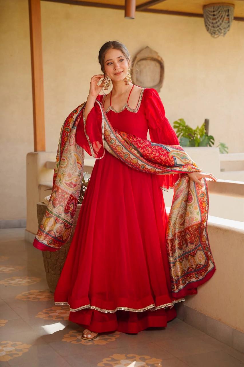 Women Premium Anarkali Suit Set with Printed Dupatta