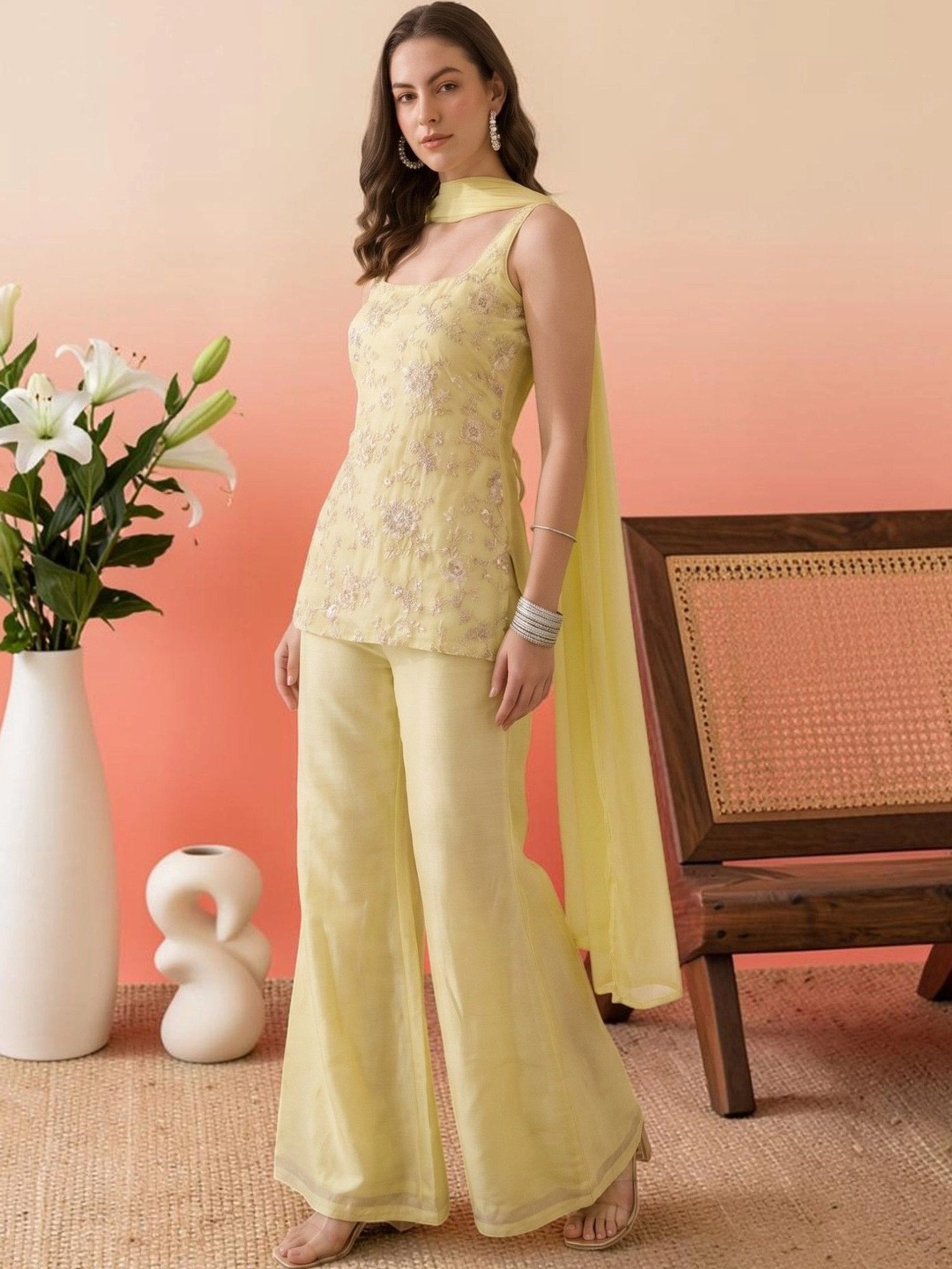 Women Premium Embroidered Sharara Suit Set with Dupatta