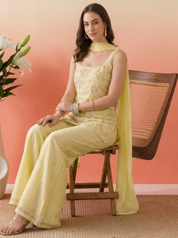 Women Premium Embroidered Sharara Suit Set with Dupatta