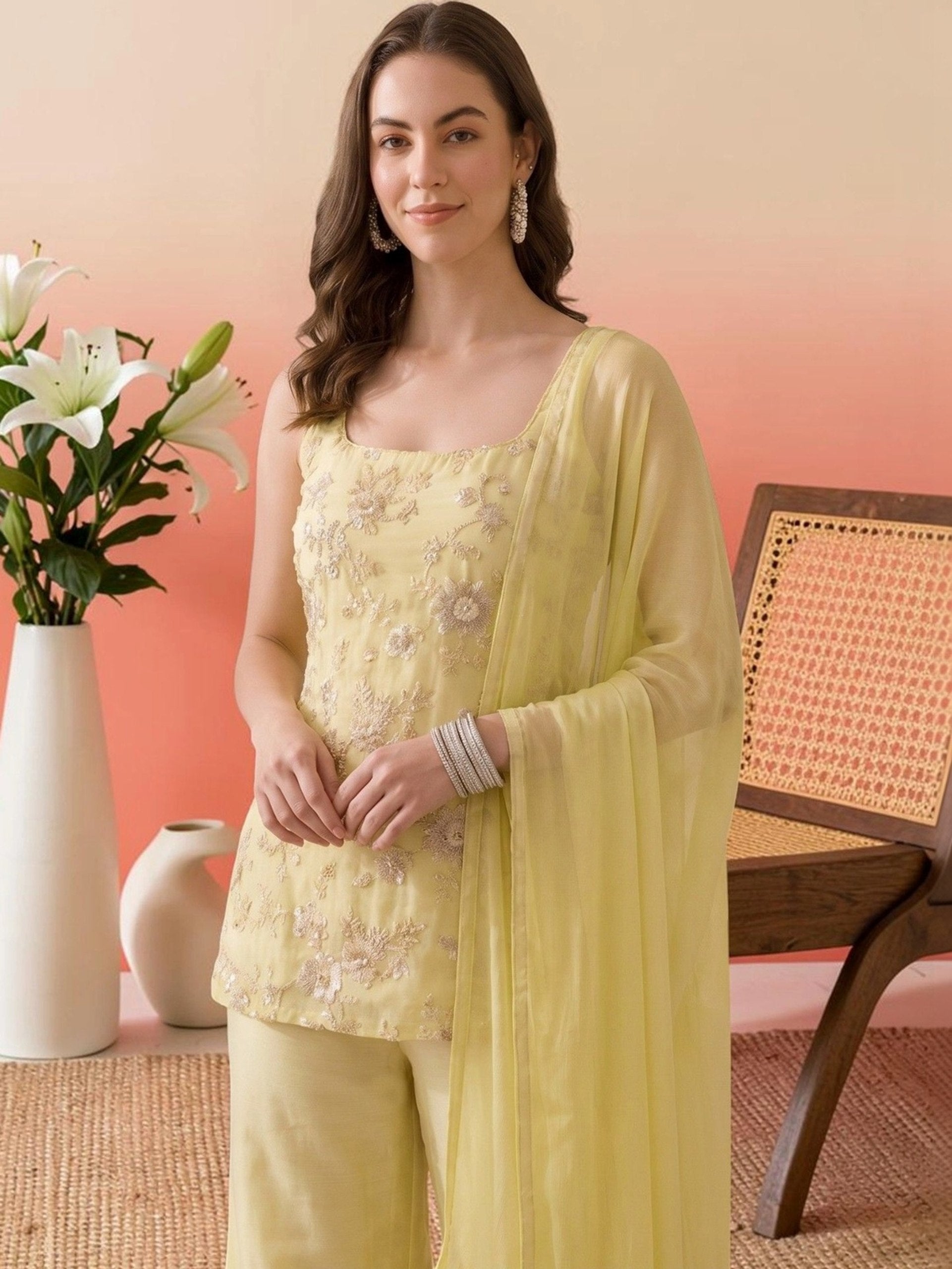 Women Premium Embroidered Sharara Suit Set with Dupatta
