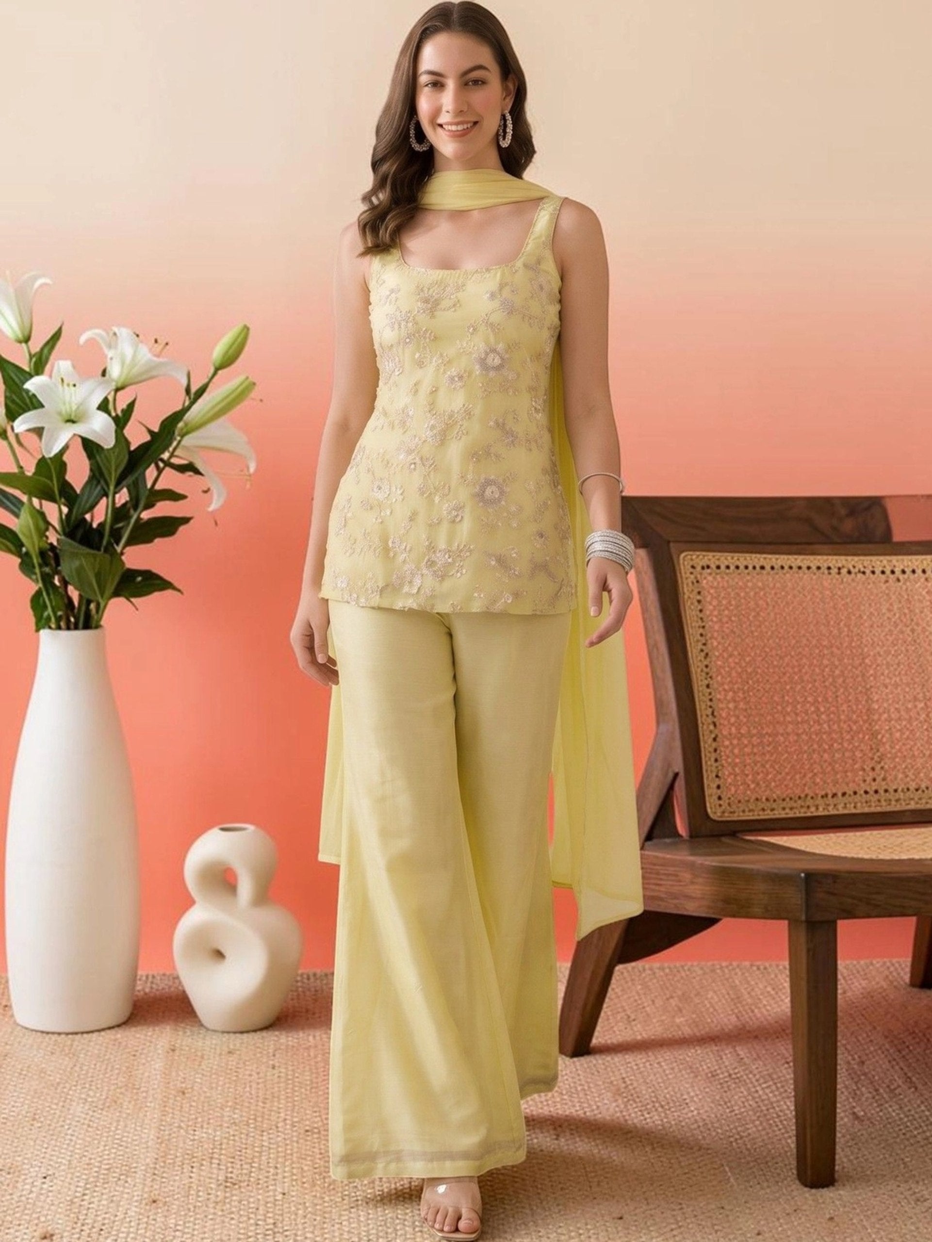 Women Premium Embroidered Sharara Suit Set with Dupatta