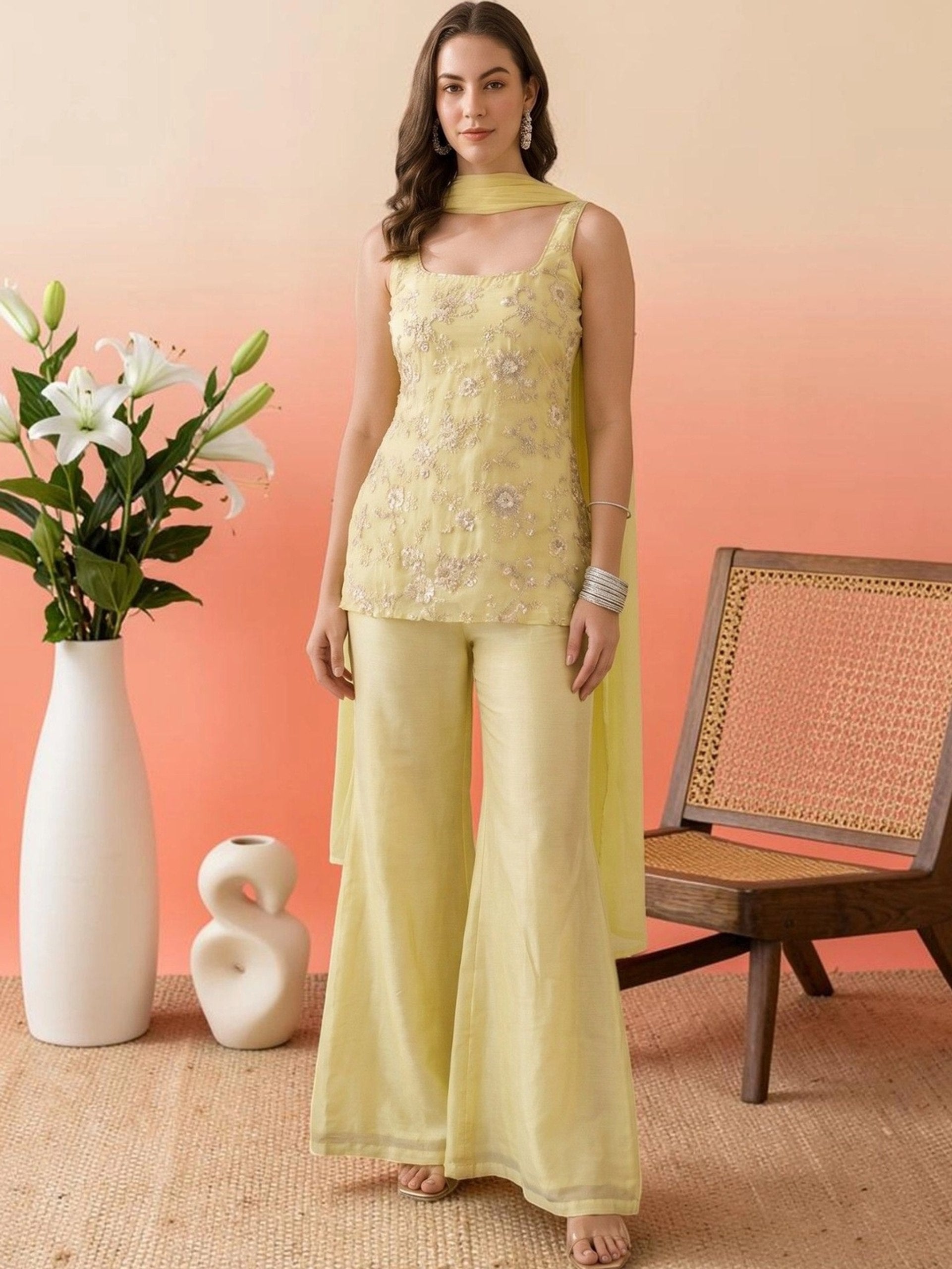 Women Premium Embroidered Sharara Suit Set with Dupatta