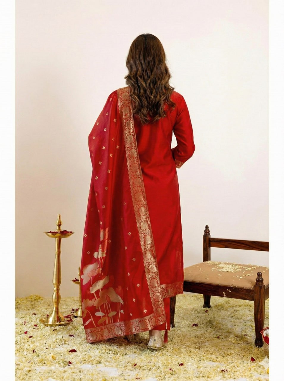 Women Designer Woven Kurta Pant Set with Banarasi Dupatta