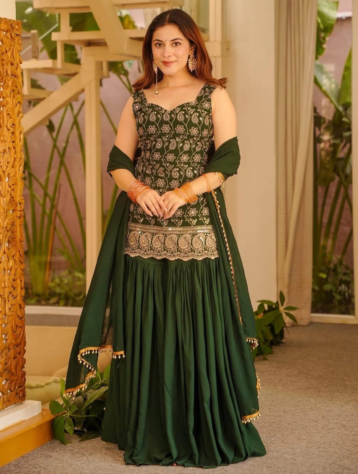 Women Heavy Embroidered Sharara Suit with Dupatta