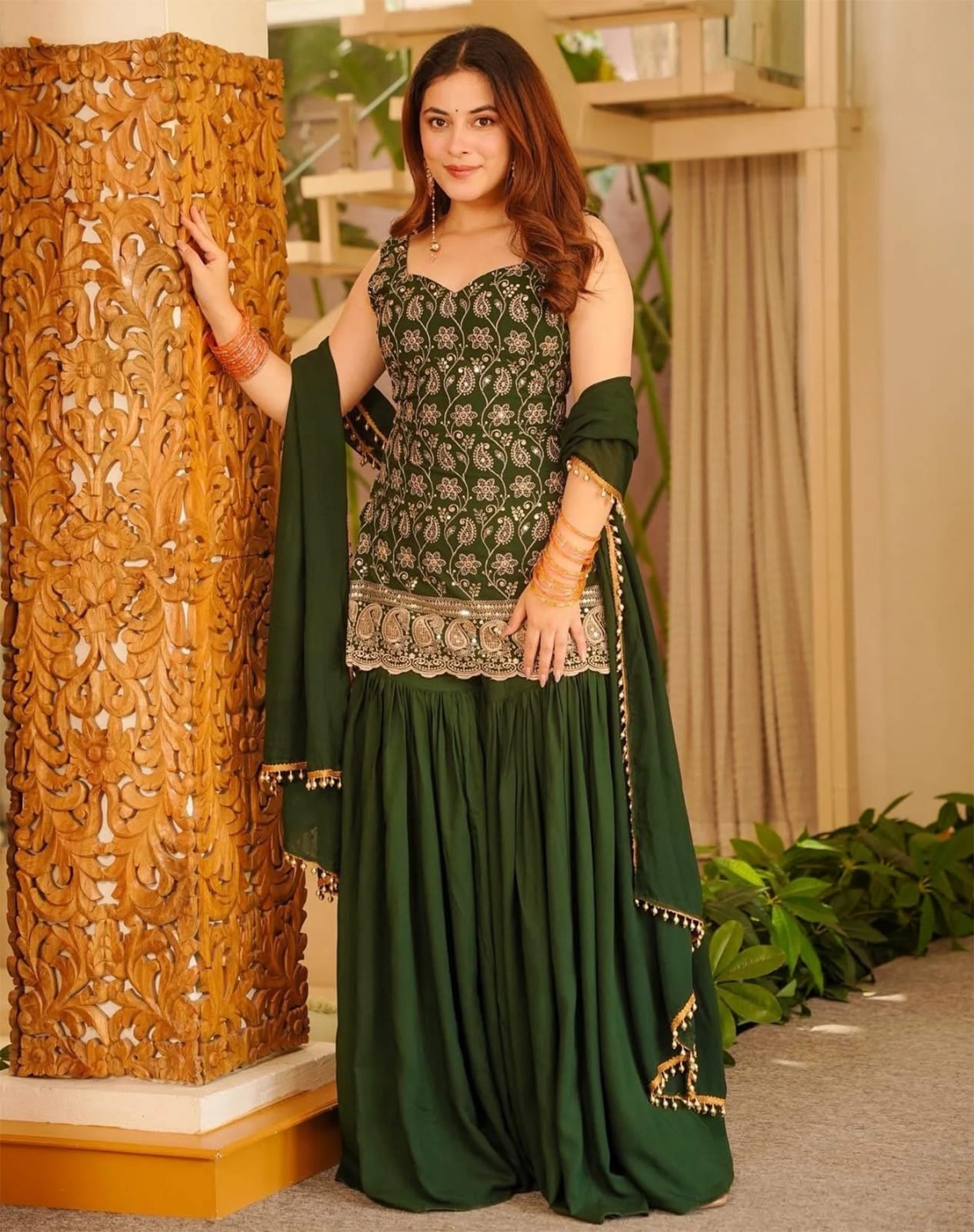 Women Heavy Embroidered Sharara Suit with Dupatta