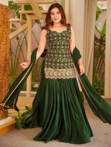 Women Heavy Embroidered Sharara Suit with Dupatta