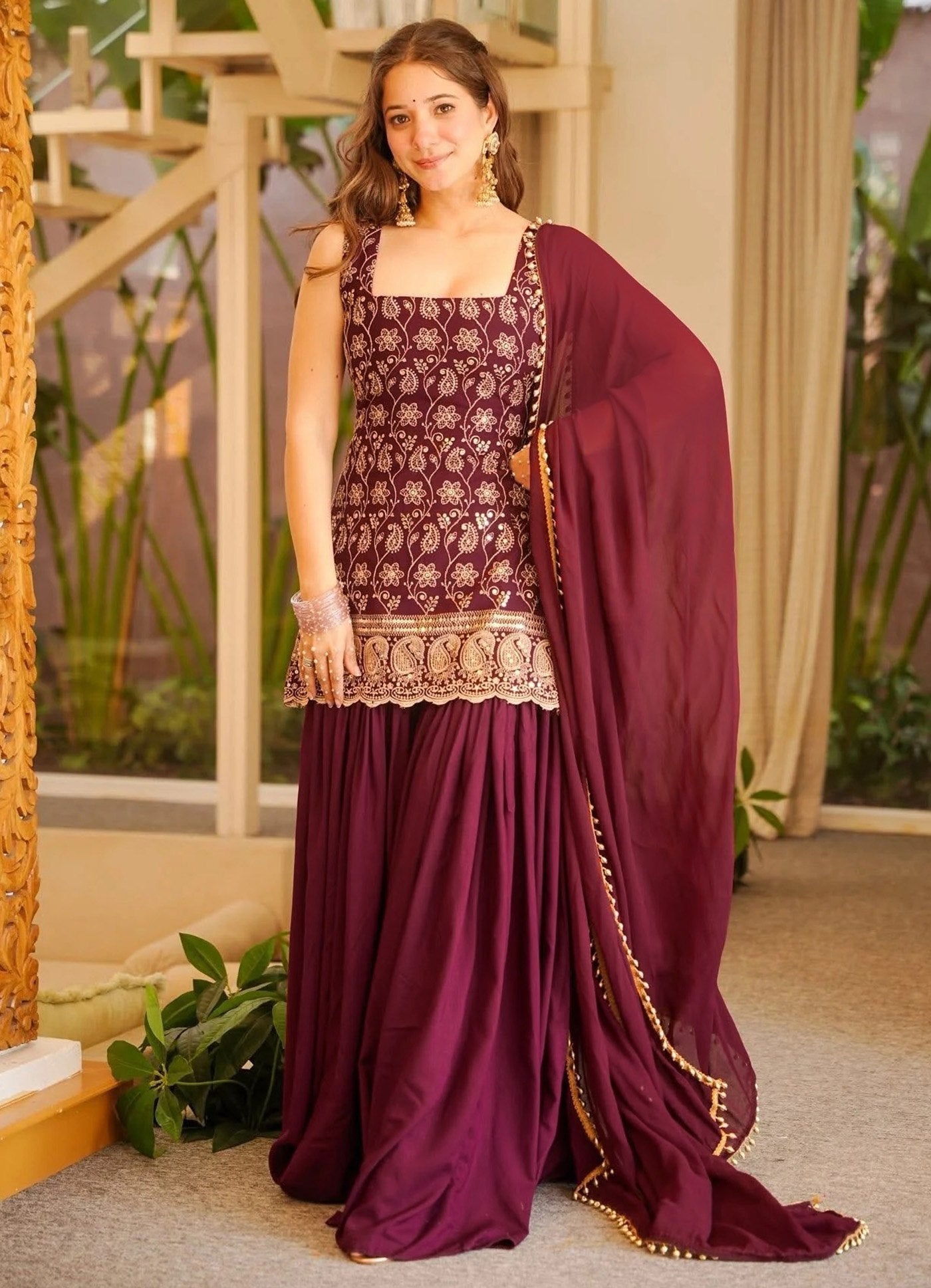 Women Heavy Embroidered Sharara Suit with Dupatta