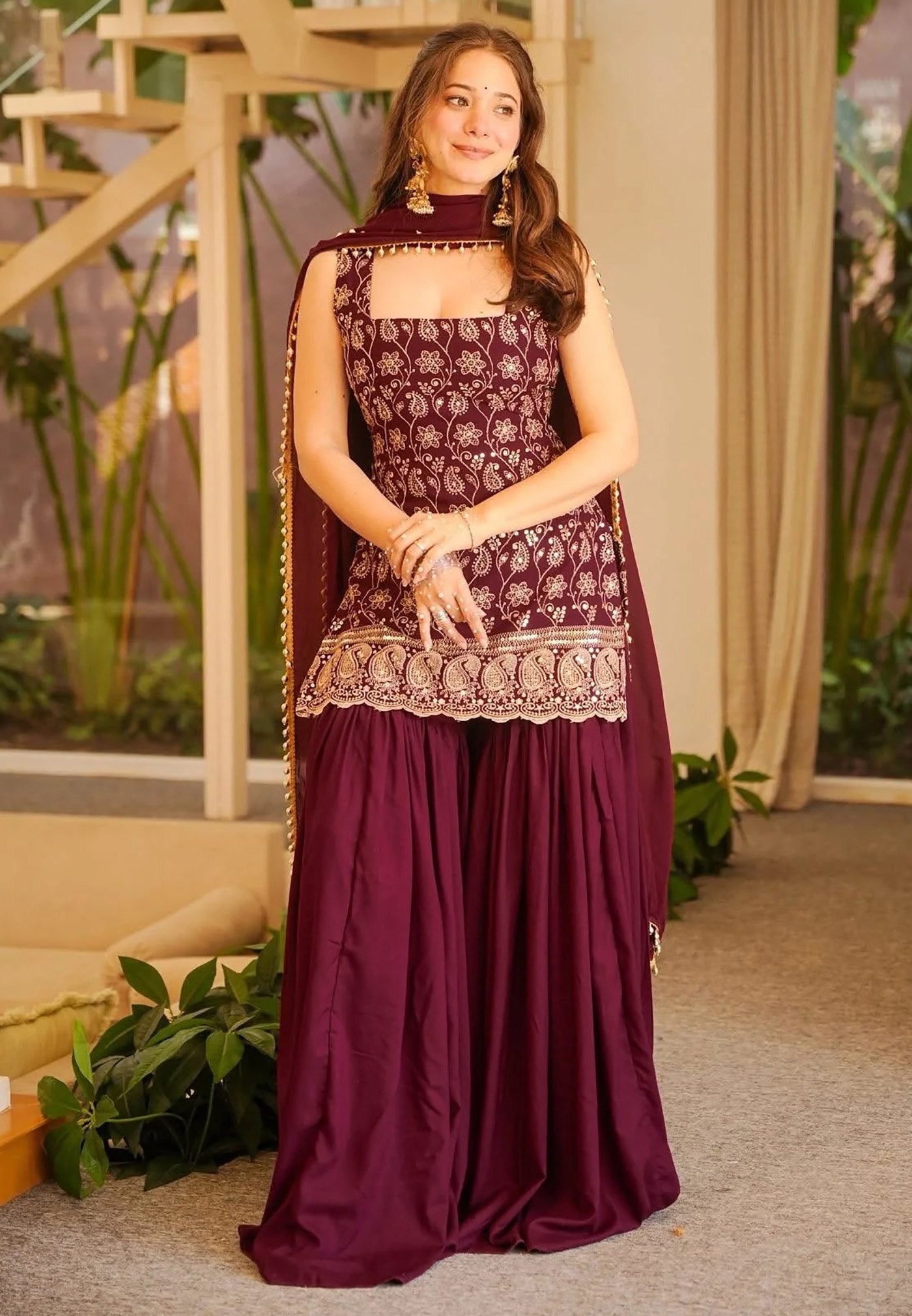 Women Heavy Embroidered Sharara Suit with Dupatta