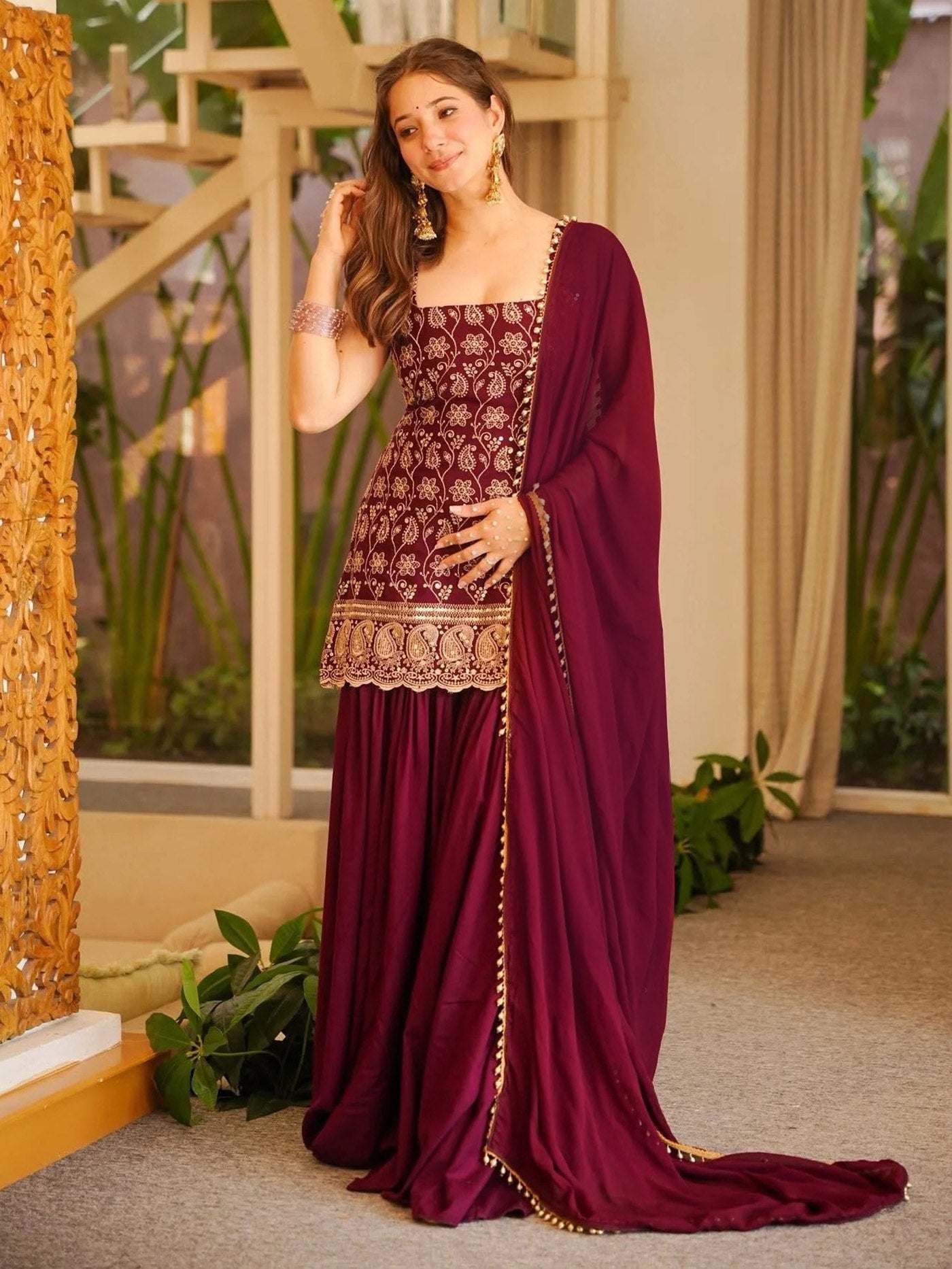 Women Heavy Embroidered Sharara Suit with Dupatta