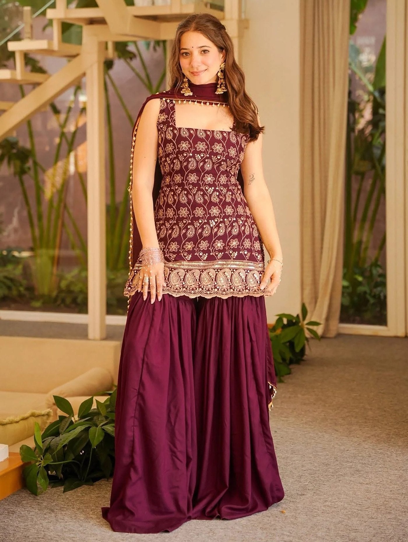 Women Heavy Embroidered Sharara Suit with Dupatta