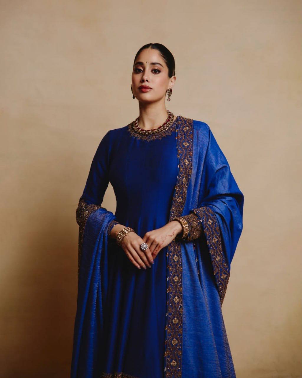 Jhanvi Kapoor Wearing Premium Long Anarkali Suit Set with Dupatta