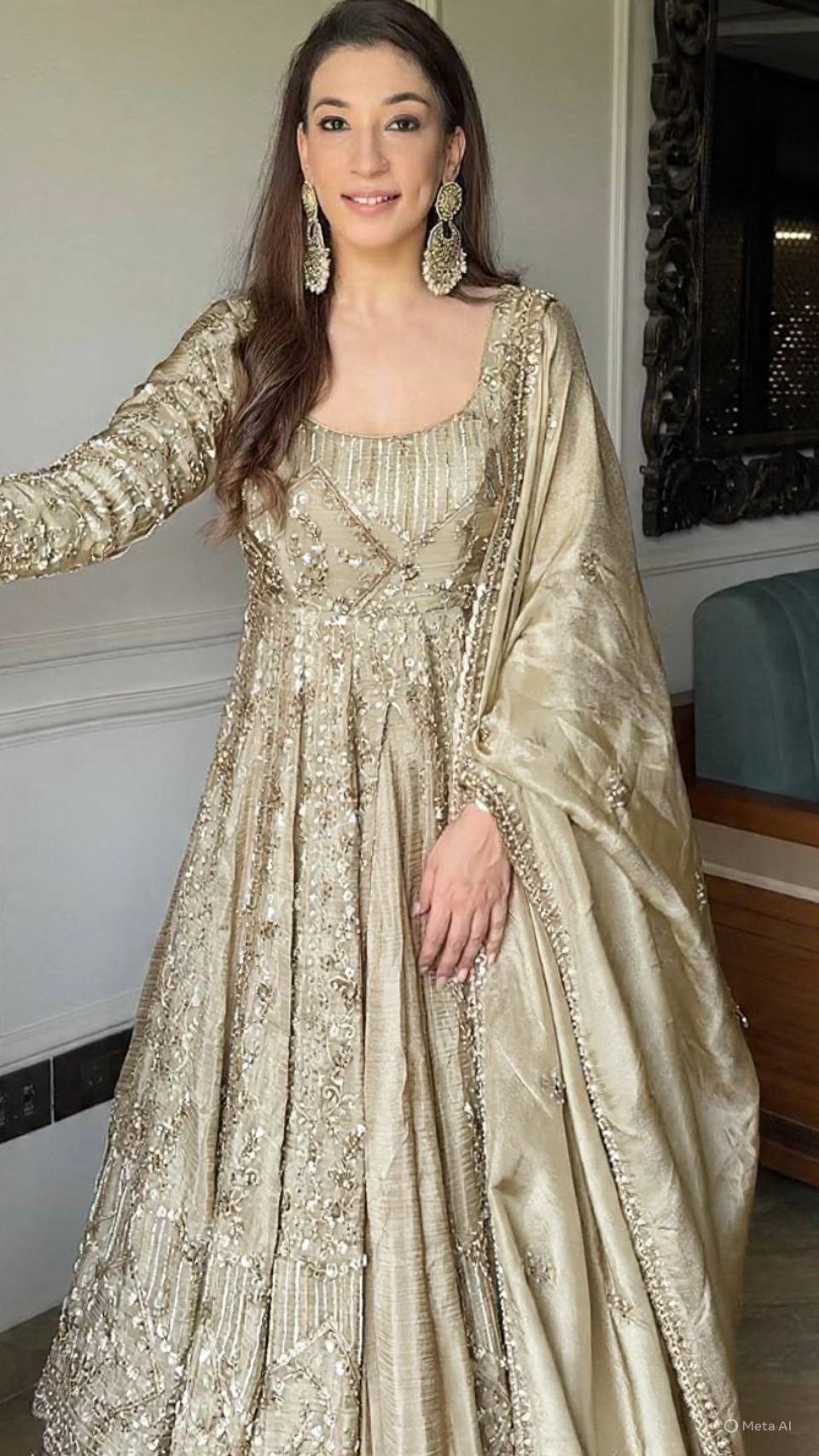 Dusty Anarkali Suit – Tissue Fabric with Zari Sequin Embroidery Work