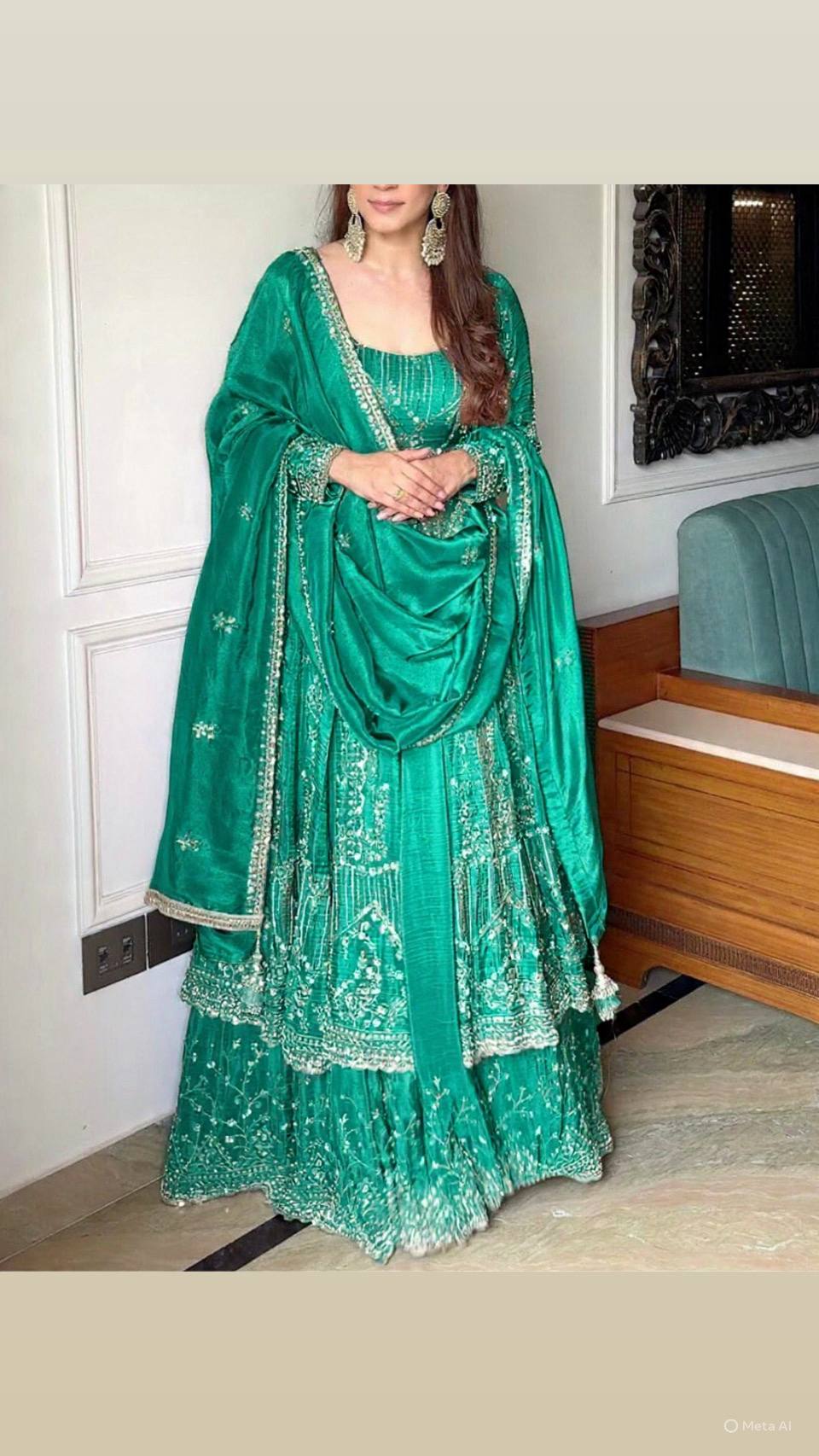 Dusty Anarkali Suit – Tissue Fabric with Zari Sequin Embroidery Work