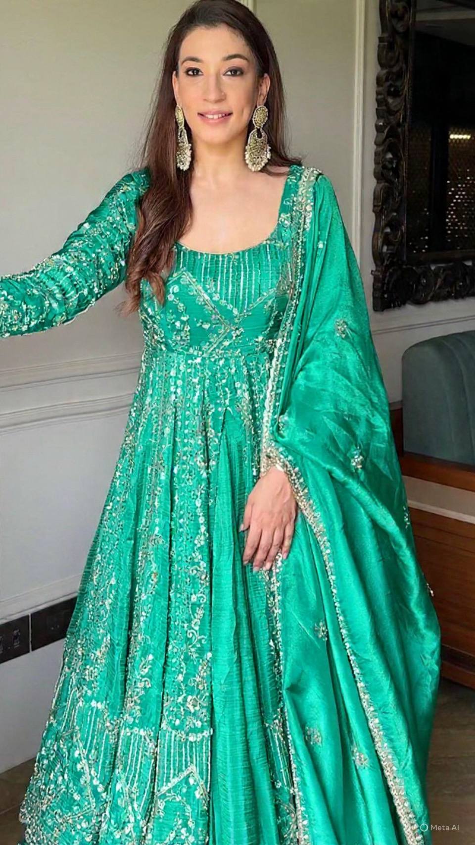 Dusty Anarkali Suit – Tissue Fabric with Zari Sequin Embroidery Work