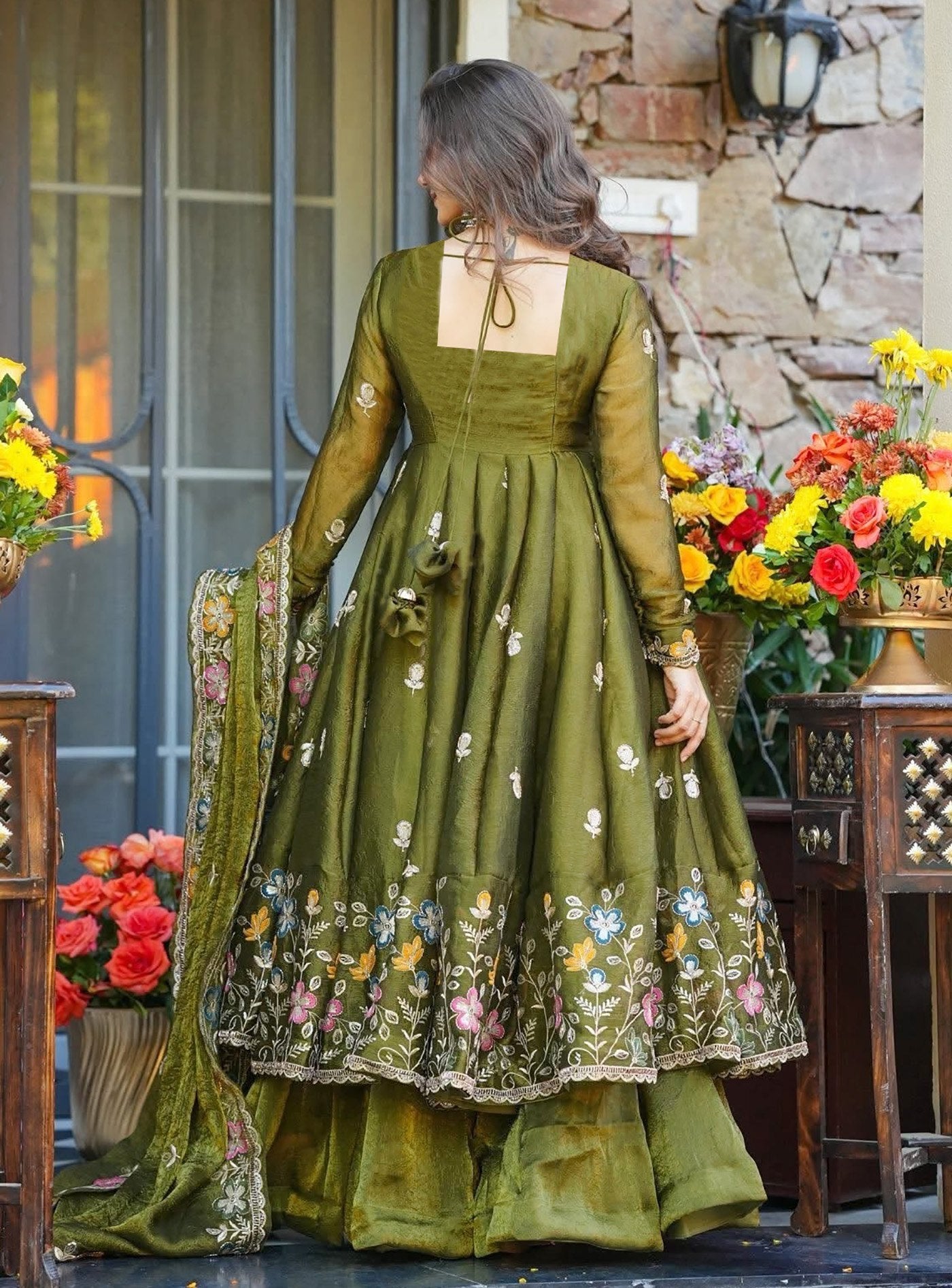 Women Designer Floral Embroidered Anarkali Suit Set