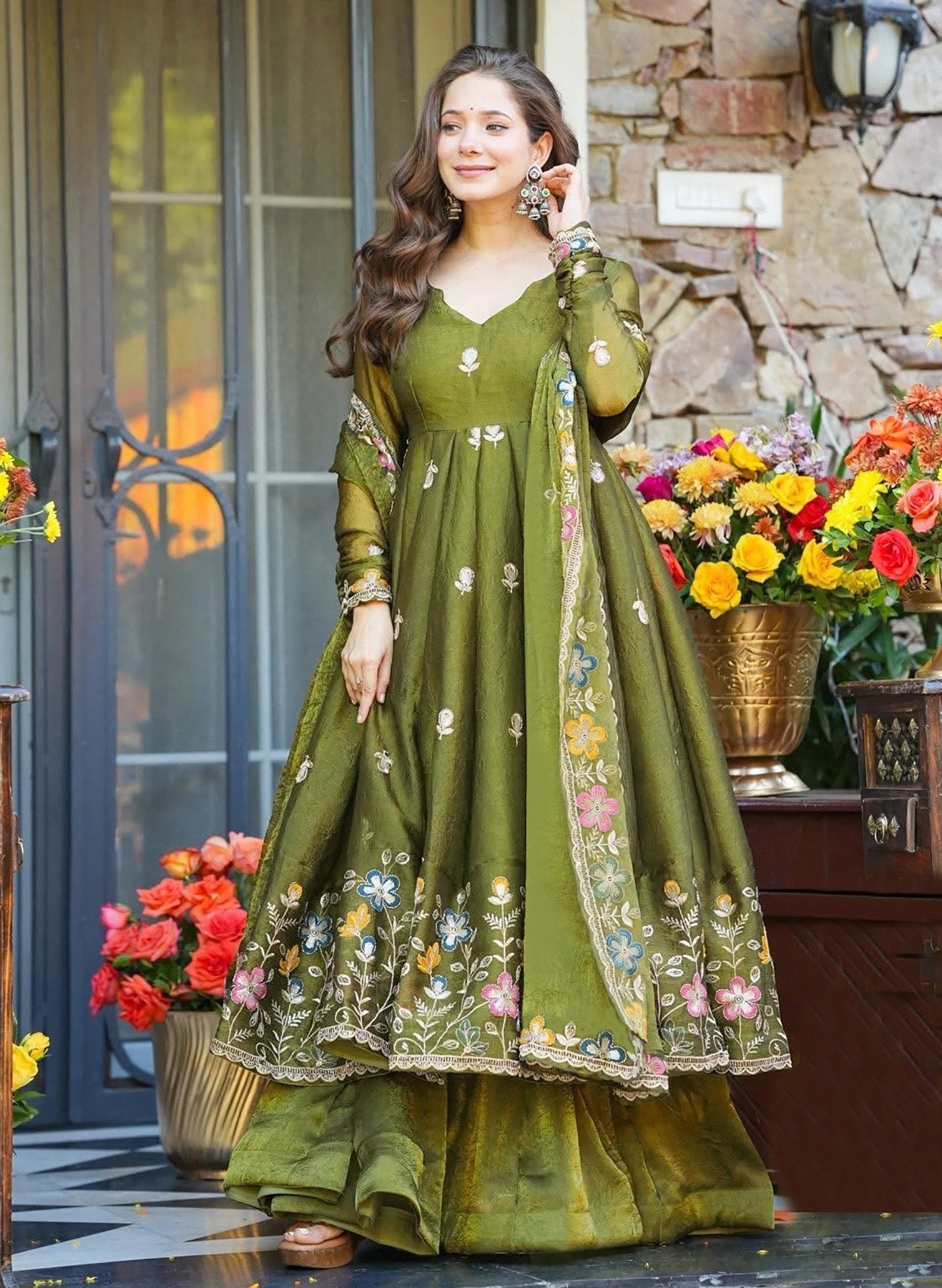 Women Designer Floral Embroidered Anarkali Suit Set