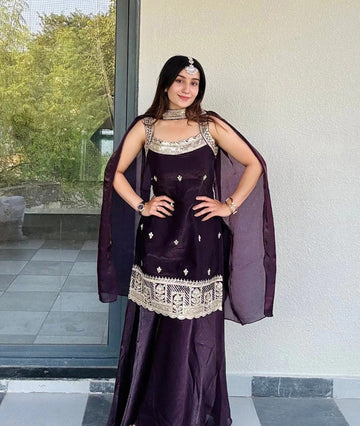 Women Premium Embroidered Sharara Suit Set with Dupatta