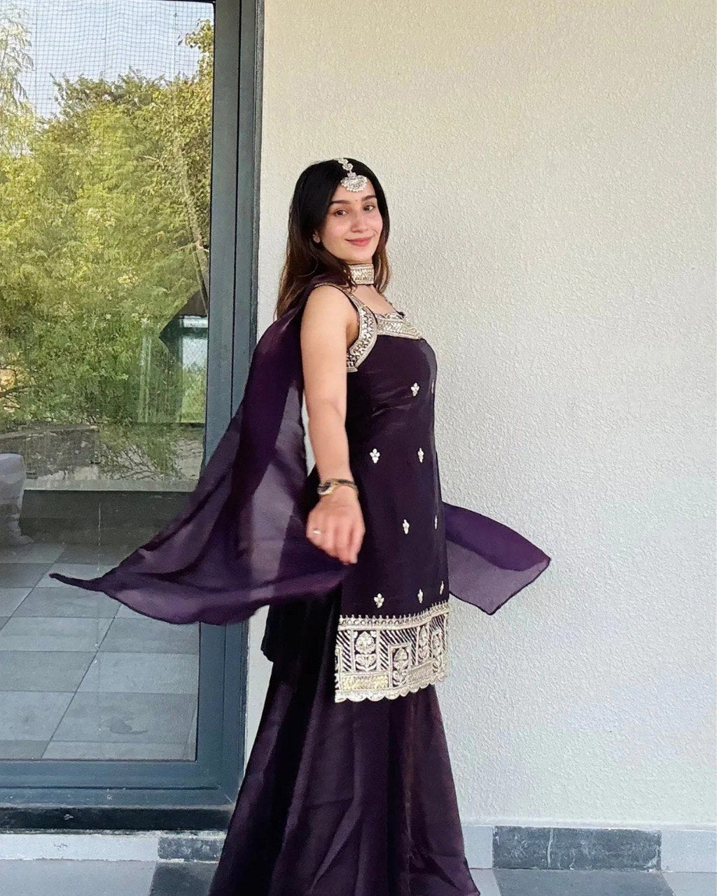 Women Premium Embroidered Sharara Suit Set with Dupatta