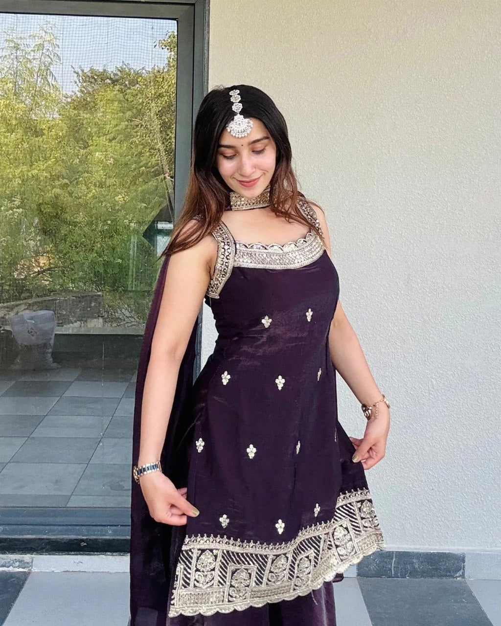 Women Premium Embroidered Sharara Suit Set with Dupatta