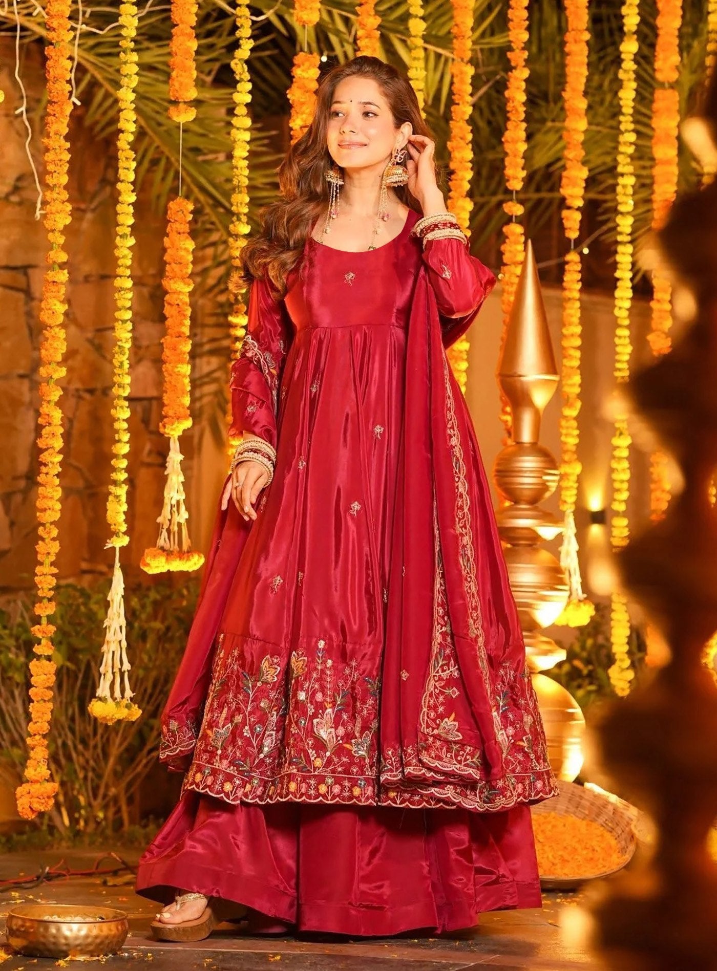 Women Designer Floral Embroidered Anarkali Suit Set